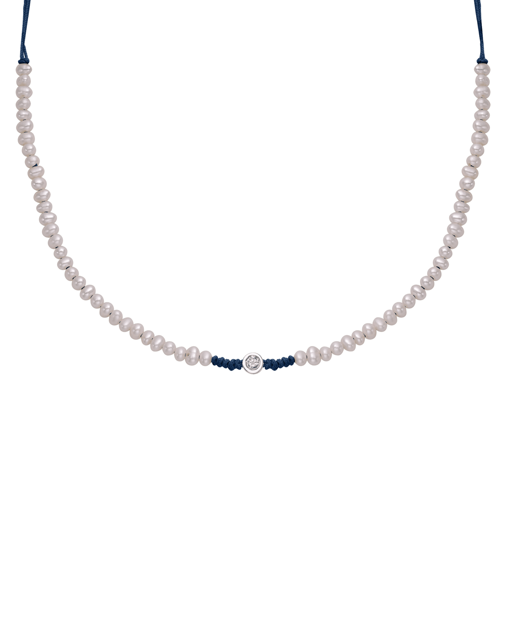 Collier String of Love Perles Naturelles - Or Blanc 14 carats Necklaces 14K Solid Gold Bleu Marine Medium: 0.05 carats