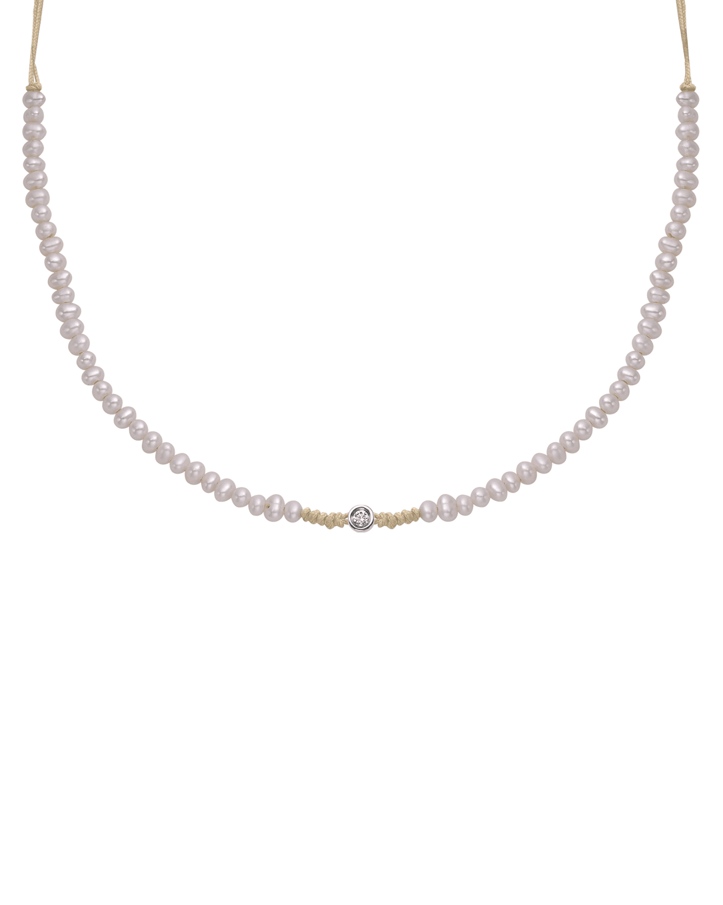 Collier String of Love Perles Naturelles - Or Blanc 14 carats Necklaces 14K Solid Gold Beige Small: 0.03 carats