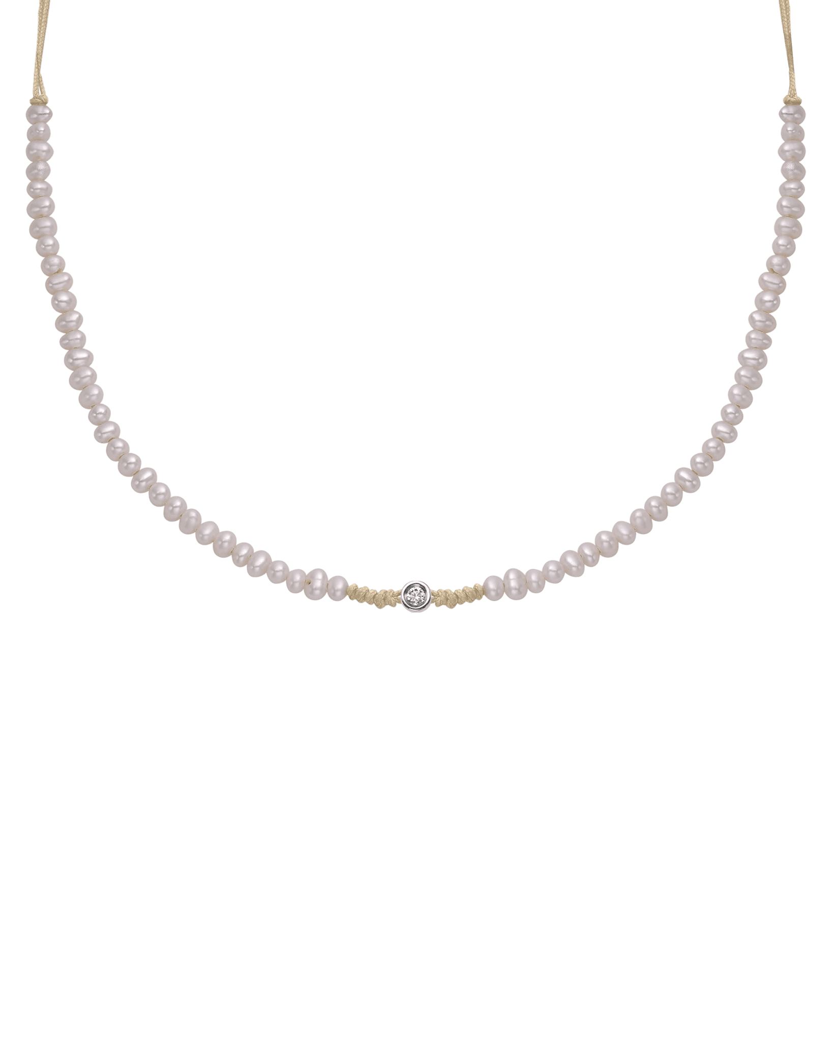 Collier String of Love Perles Naturelles - Or Blanc 14 carats Necklaces 14K Solid Gold Beige Small: 0.03 carats