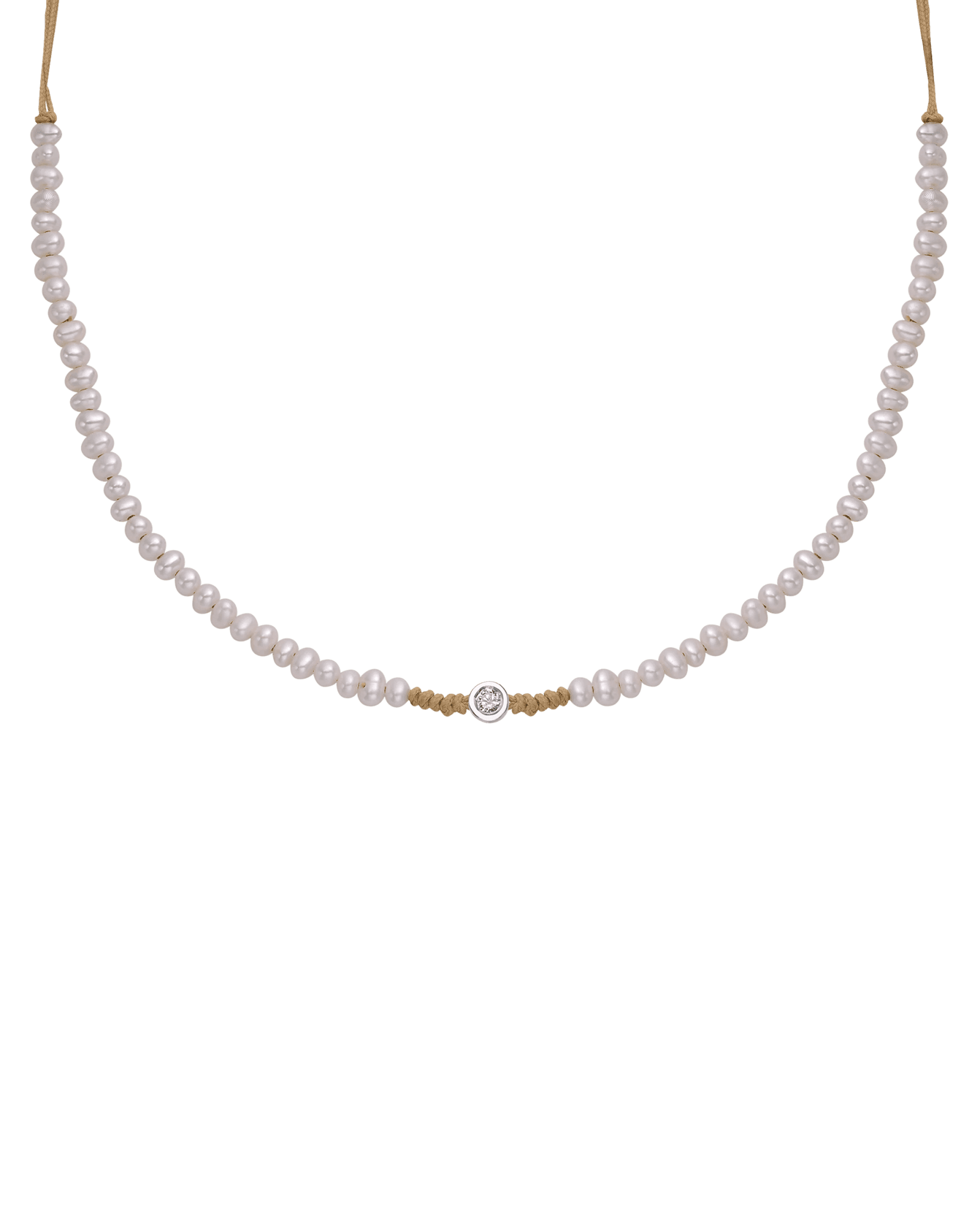 Collier String of Love Perles Naturelles - Or Blanc 14 carats Necklaces 14K Solid Gold Camel Medium: 0.05 carats