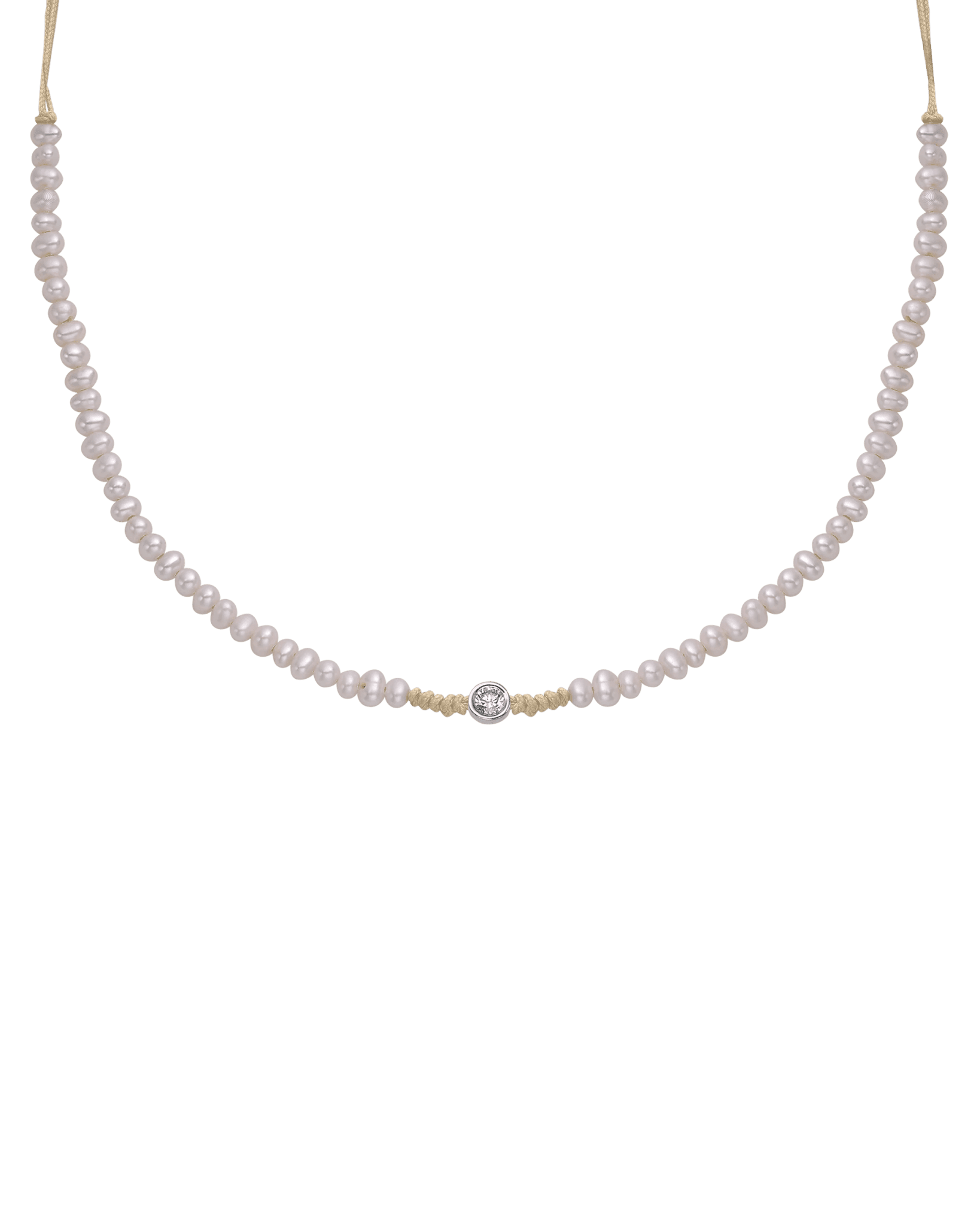 Collier String of Love Perles Naturelles - Or Blanc 14 carats Necklaces 14K Solid Gold Beige Large: 0.10 carats