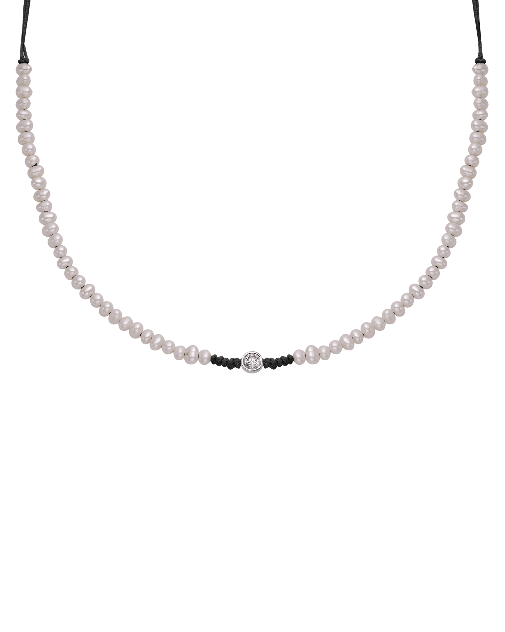 Collier String of Love Perles Naturelles - Or Blanc 14 carats Necklaces 14K Solid Gold Noir Large: 0.10 carats