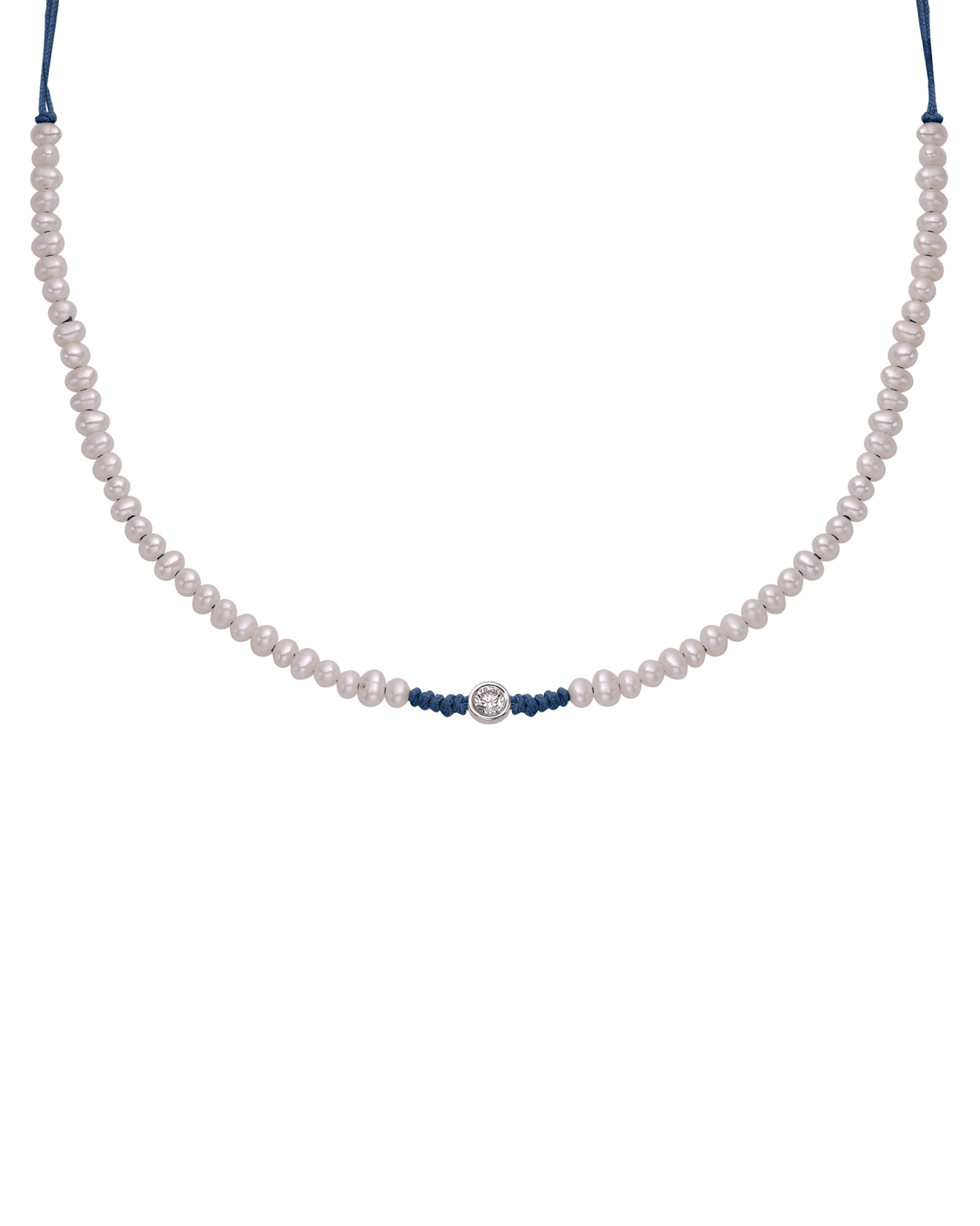 Collier String of Love Perles Naturelles - Or Blanc 14 carats Necklaces 14K Solid Gold Bleu Indigo Large: 0.10 carats
