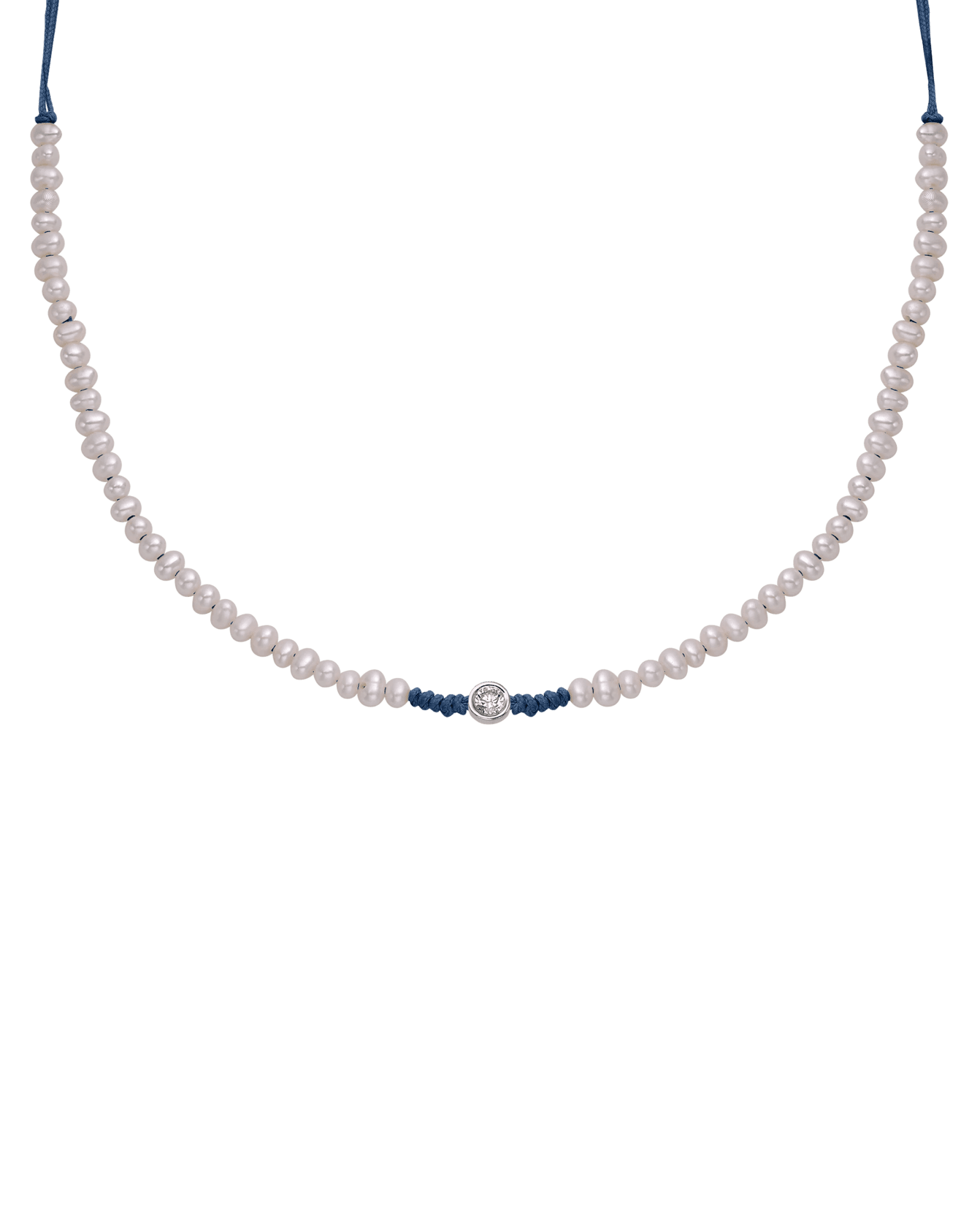 Collier String of Love Perles Naturelles - Or Blanc 14 carats Necklaces 14K Solid Gold Bleu Indigo Large: 0.10 carats