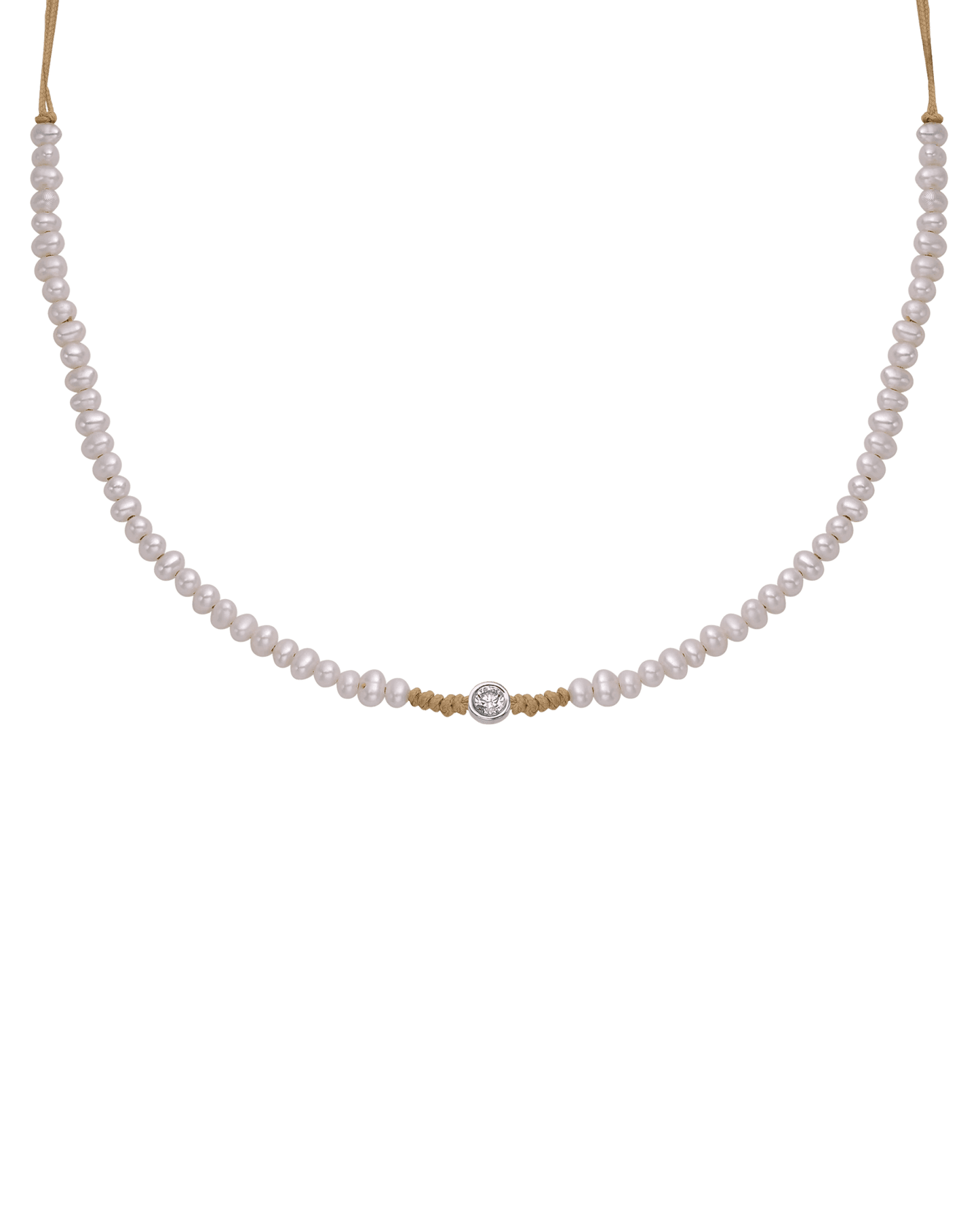 Collier String of Love Perles Naturelles - Or Blanc 14 carats Necklaces 14K Solid Gold Camel Large: 0.10 carats