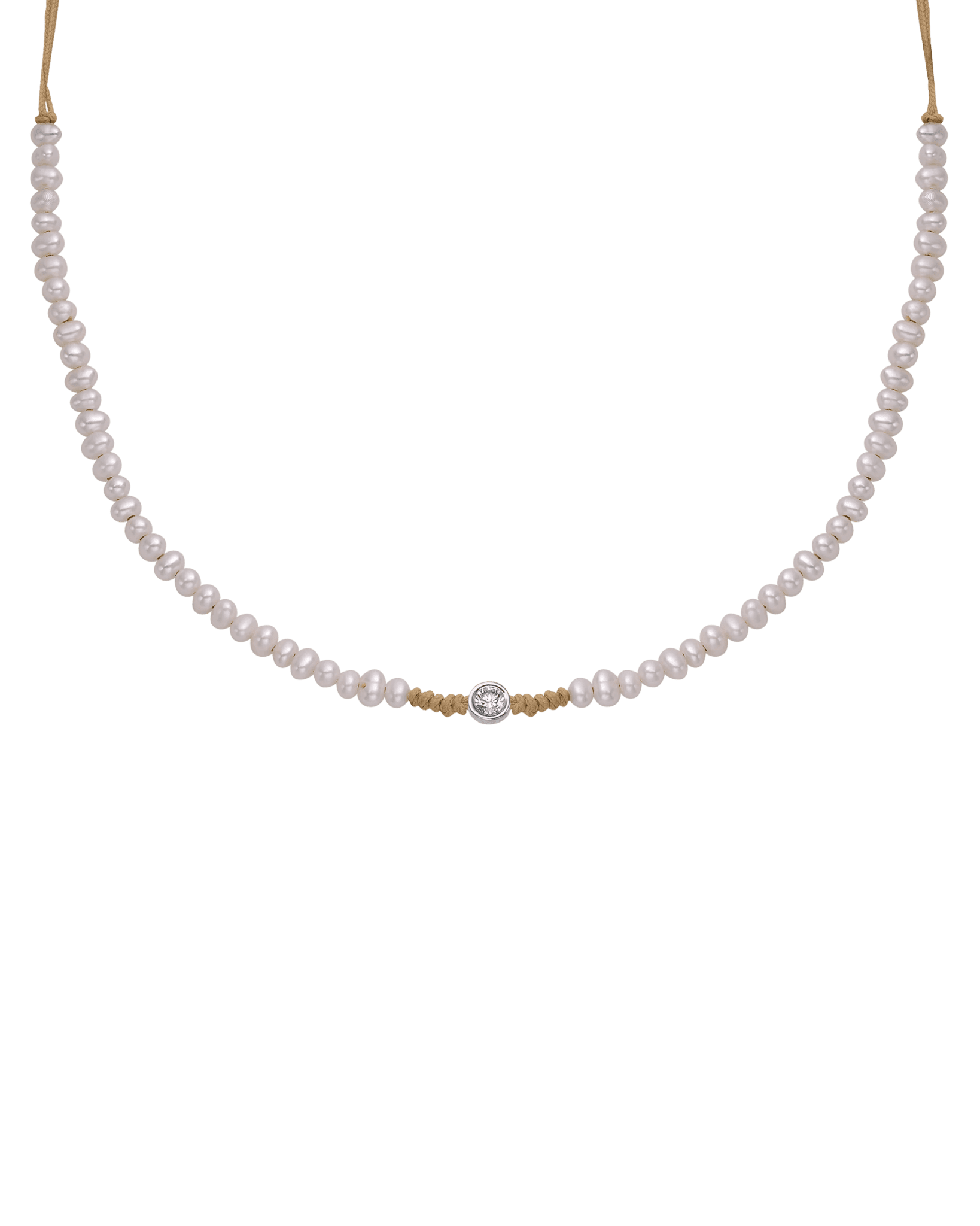 Collier String of Love Perles Naturelles - Or Blanc 14 carats Necklaces 14K Solid Gold Camel Large: 0.10 carats