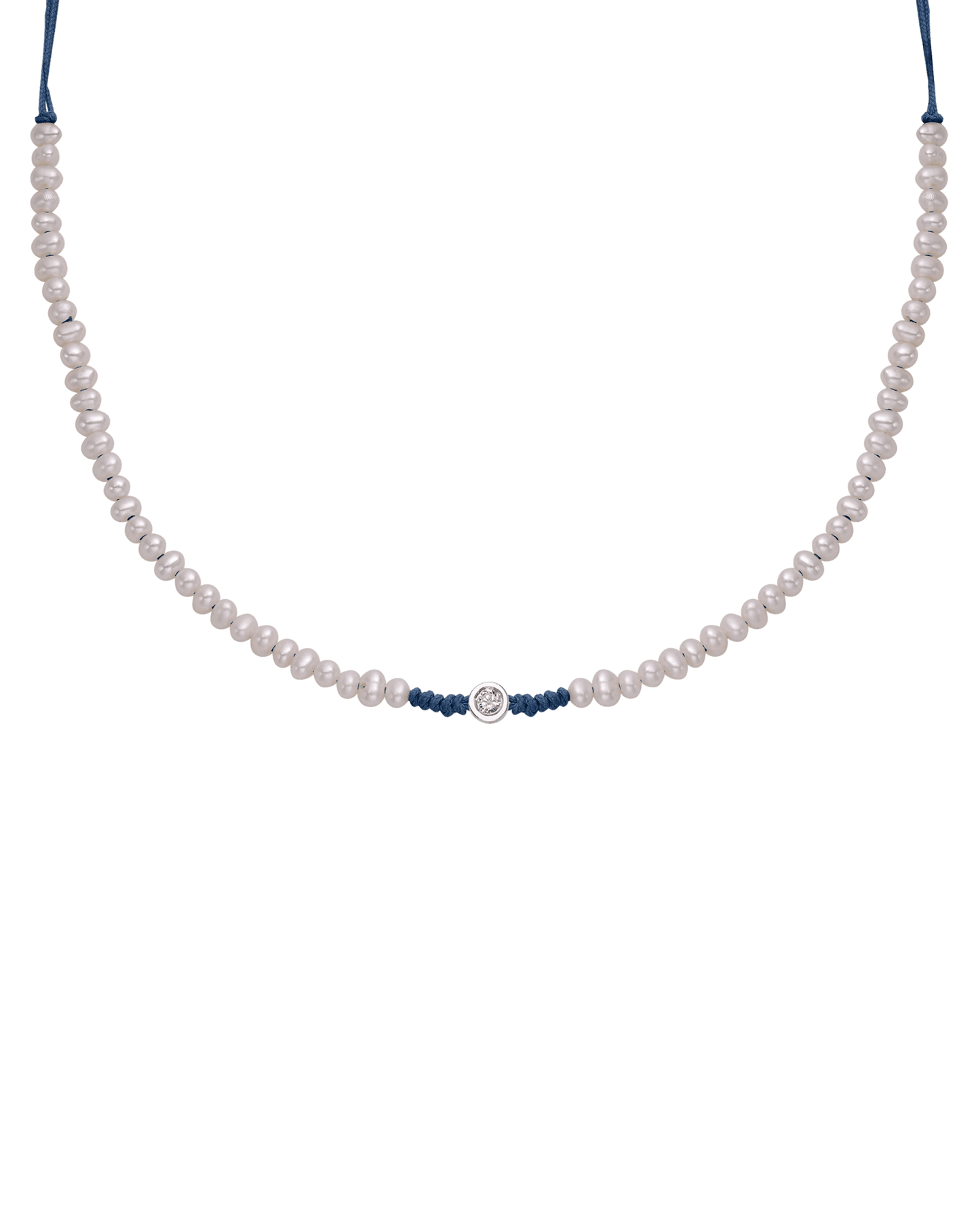 Collier String of Love Perles Naturelles - Or Blanc 14 carats Necklaces 14K Solid Gold Bleu Indigo Medium: 0.05 carats