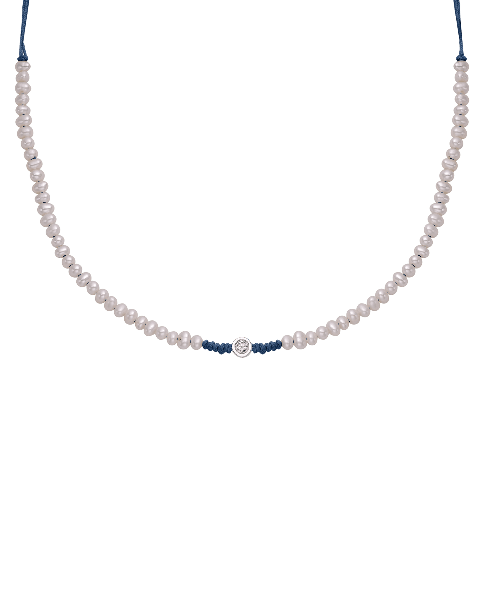 Collier String of Love Perles Naturelles - Or Blanc 14 carats Necklaces 14K Solid Gold Bleu Indigo Medium: 0.05 carats