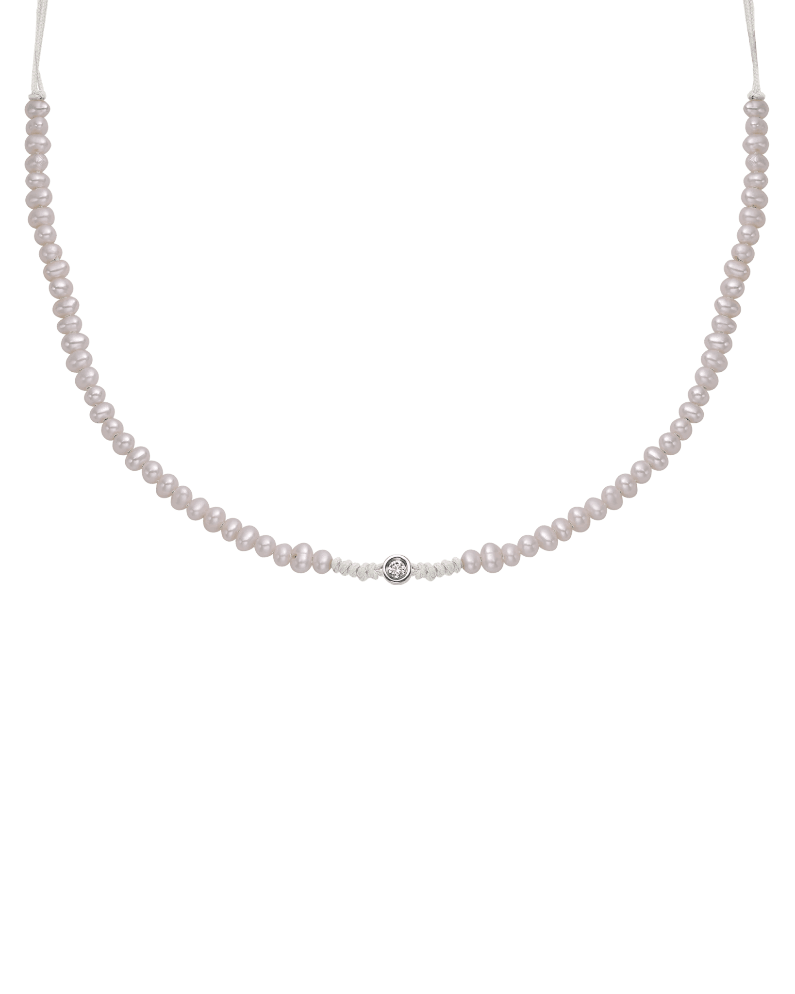 Collier String of Love Perles Naturelles - Or Blanc 14 carats Necklaces 14K Solid Gold Perle Small: 0.03 carats