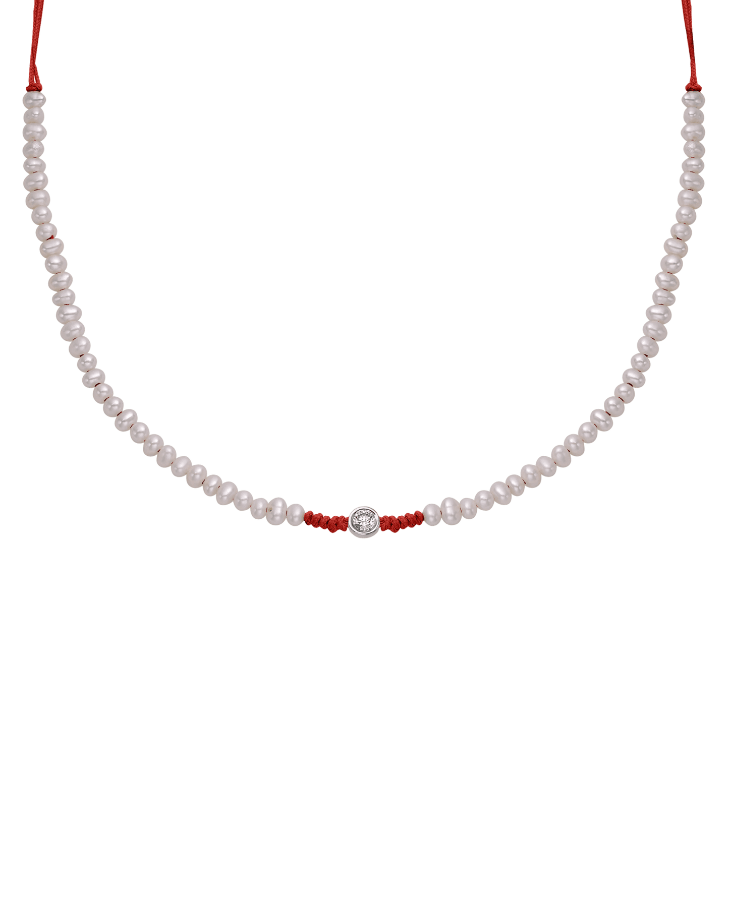 Collier String of Love Perles Naturelles - Or Blanc 14 carats Necklaces 14K Solid Gold Rouge Large: 0.10 carats