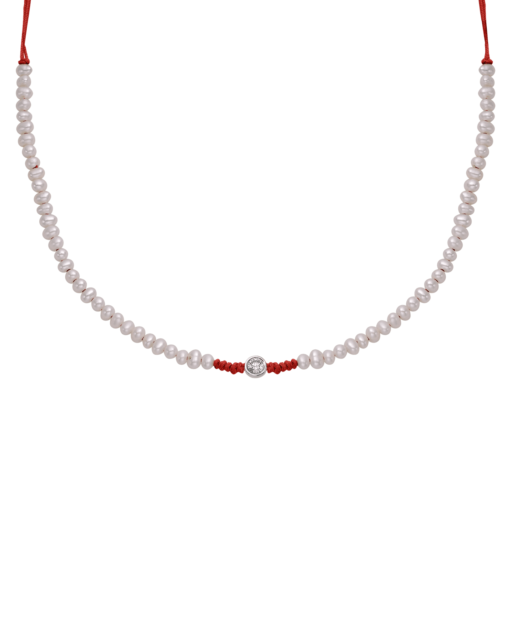 Collier String of Love Perles Naturelles - Or Blanc 14 carats Necklaces 14K Solid Gold Rouge Large: 0.10 carats