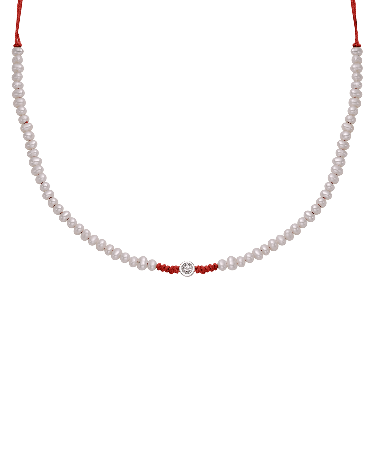 Collier String of Love Perles Naturelles - Or Blanc 14 carats Necklaces 14K Solid Gold Rouge Small: 0.03 carats