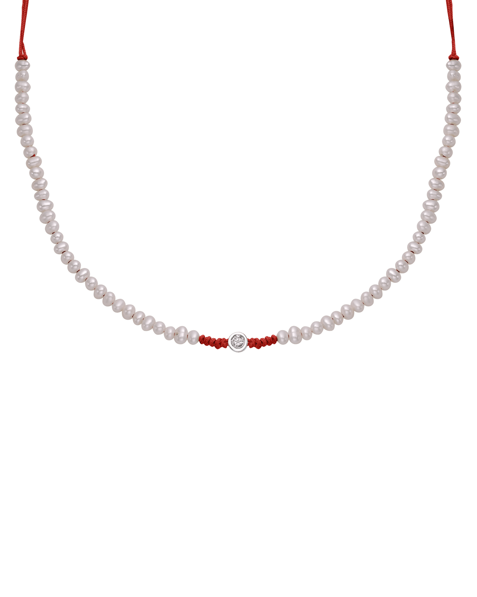 Collier String of Love Perles Naturelles - Or Blanc 14 carats Necklaces 14K Solid Gold Rouge Small: 0.03 carats