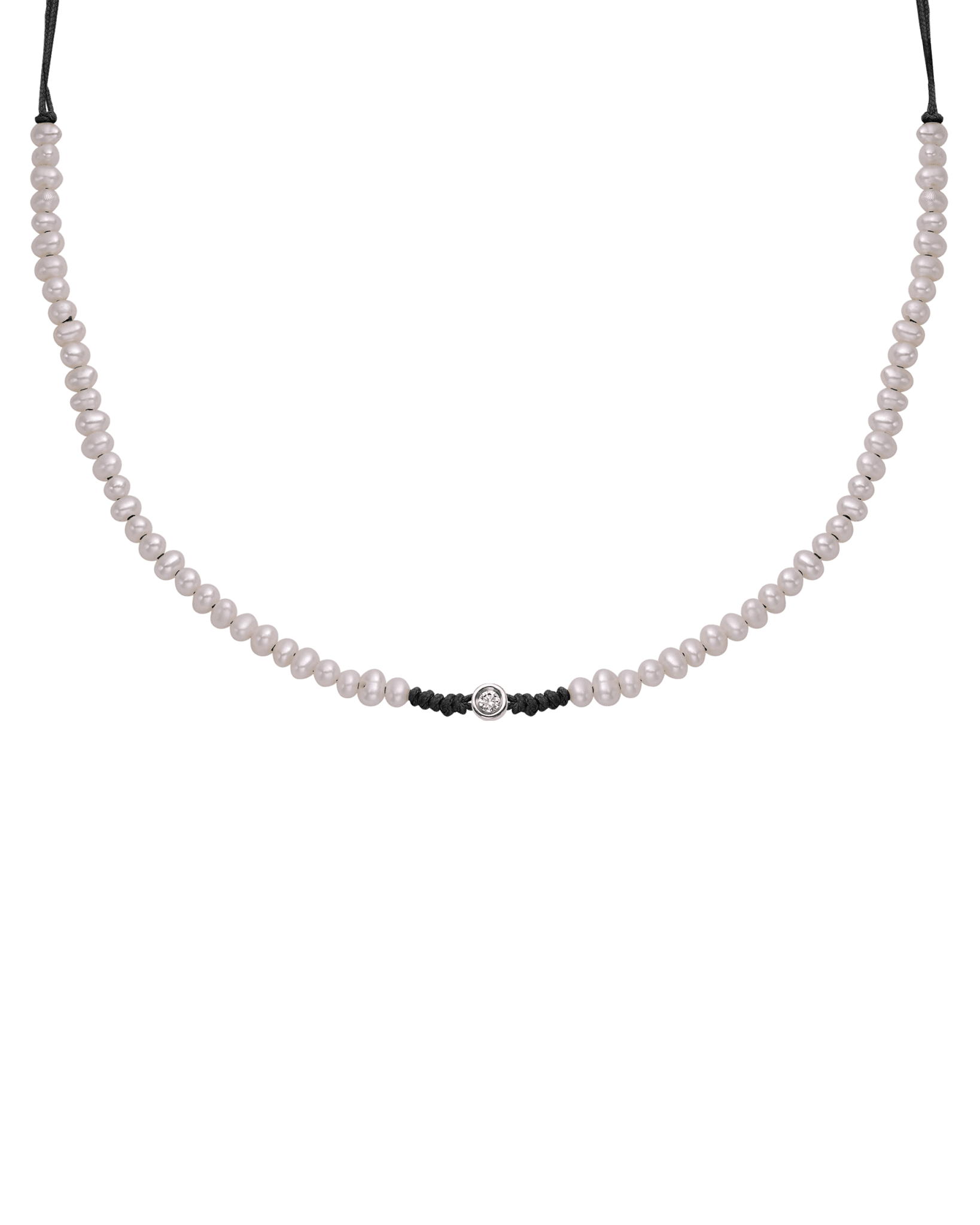 Collier String of Love Perles Naturelles - Or Blanc 14 carats Necklaces 14K Solid Gold Noir Small: 0.03 carats