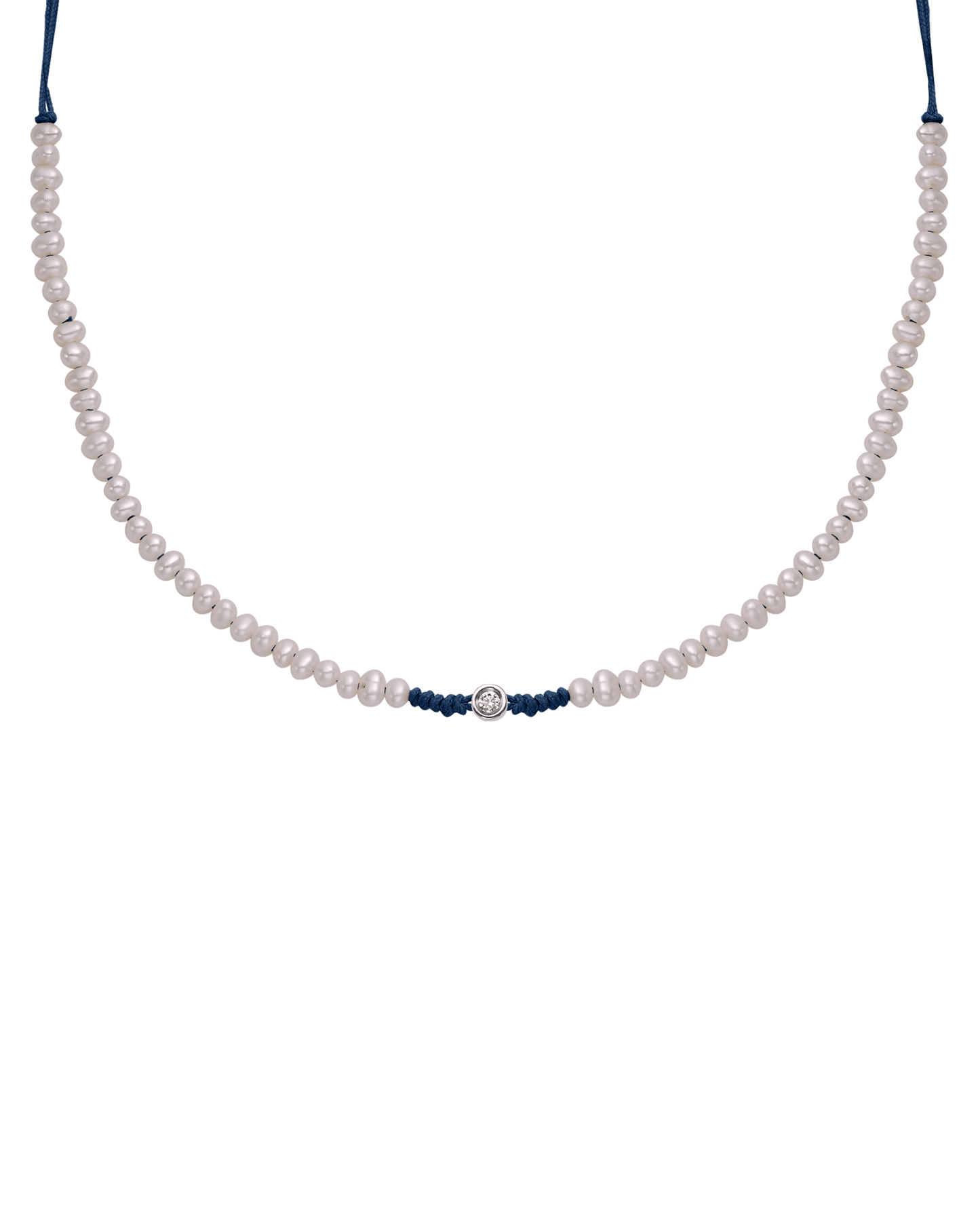 Collier String of Love Perles Naturelles - Or Blanc 14 carats Necklaces 14K Solid Gold Bleu Marine Small: 0.03 carats