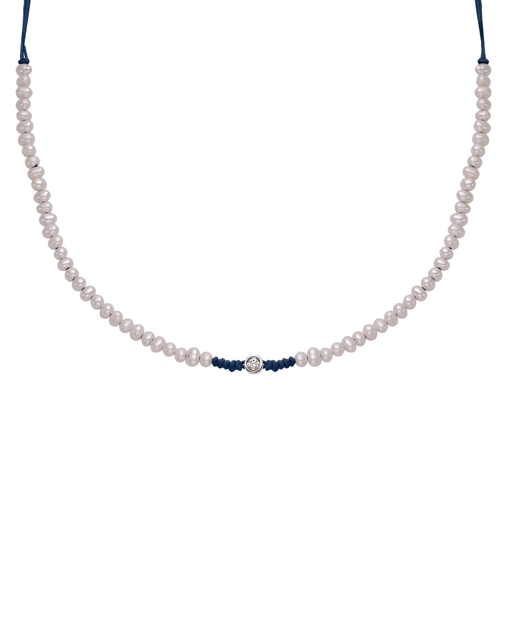 Collier String of Love Perles Naturelles - Or Blanc 14 carats Necklaces 14K Solid Gold Bleu Marine Small: 0.03 carats