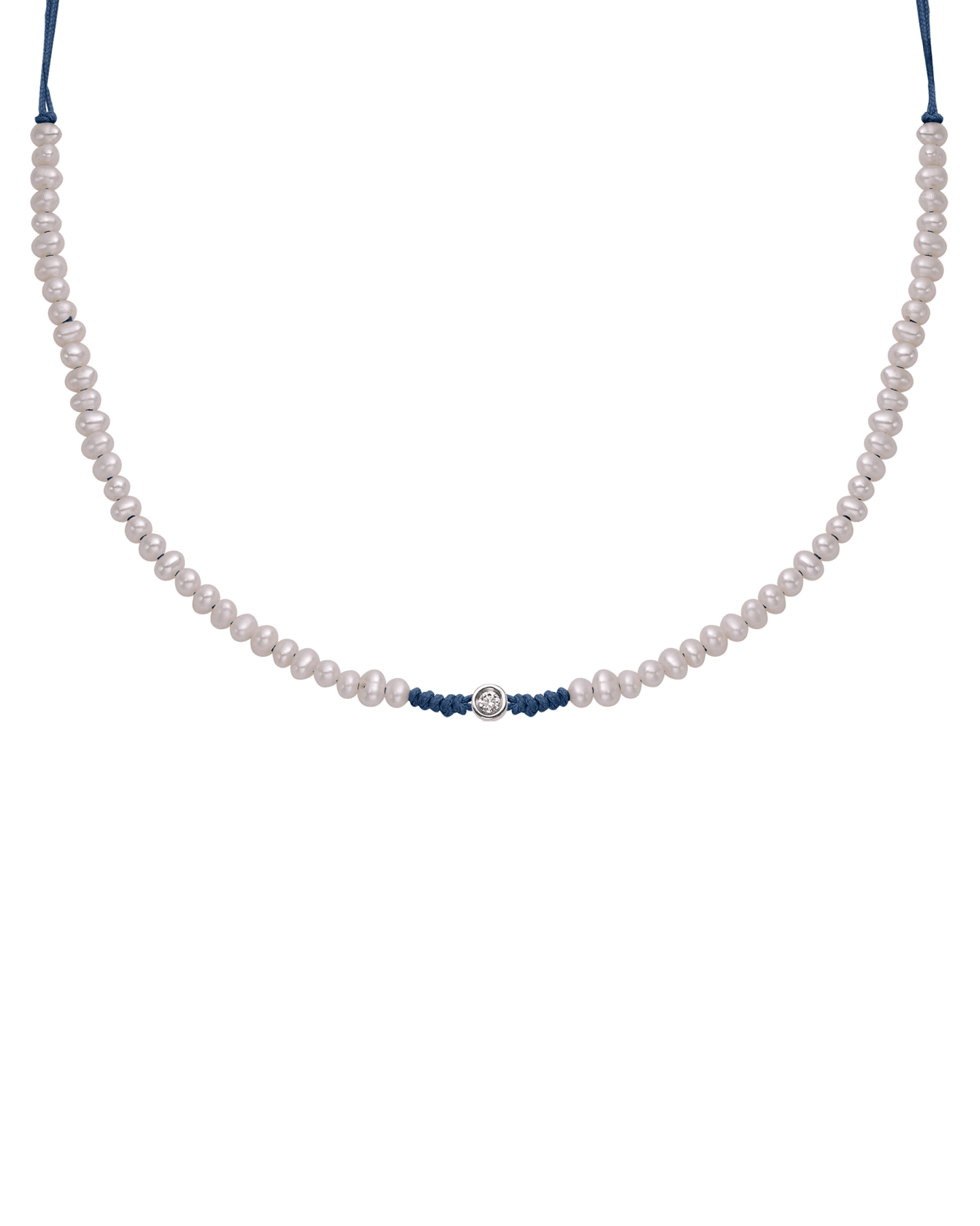 Collier String of Love Perles Naturelles - Or Blanc 14 carats Necklaces 14K Solid Gold Bleu Indigo Small: 0.03 carats