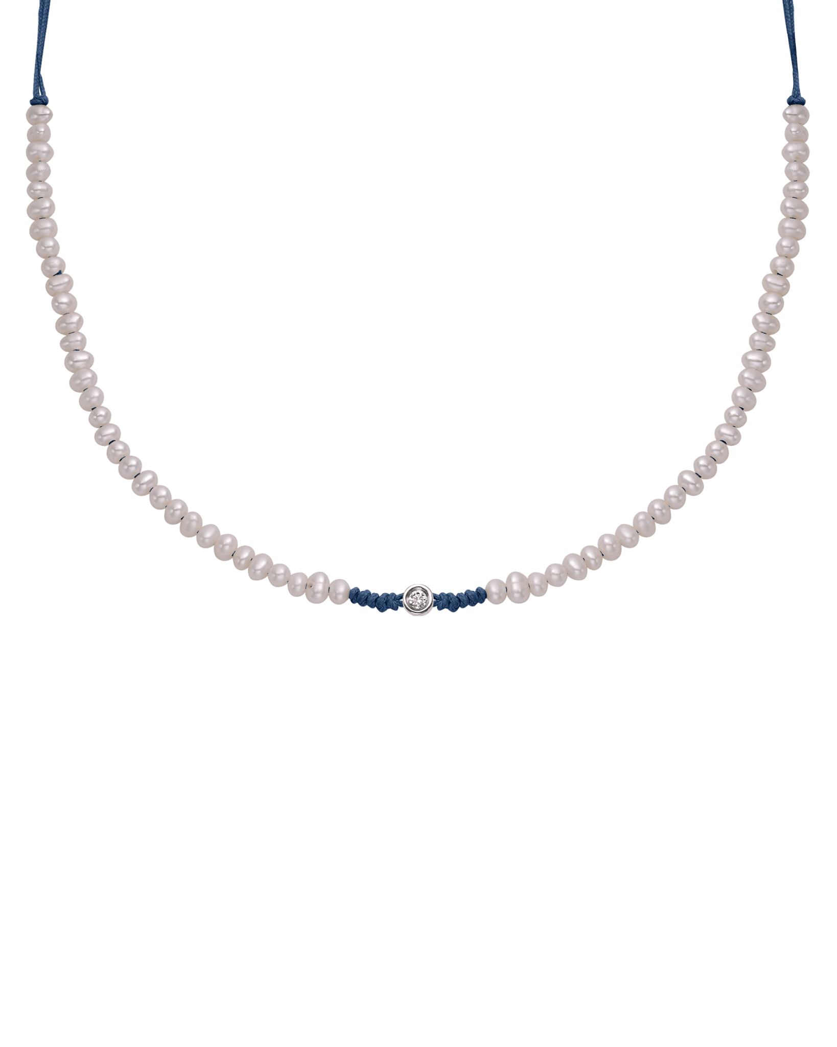 Collier String of Love Perles Naturelles - Or Blanc 14 carats Necklaces 14K Solid Gold Bleu Indigo Small: 0.03 carats