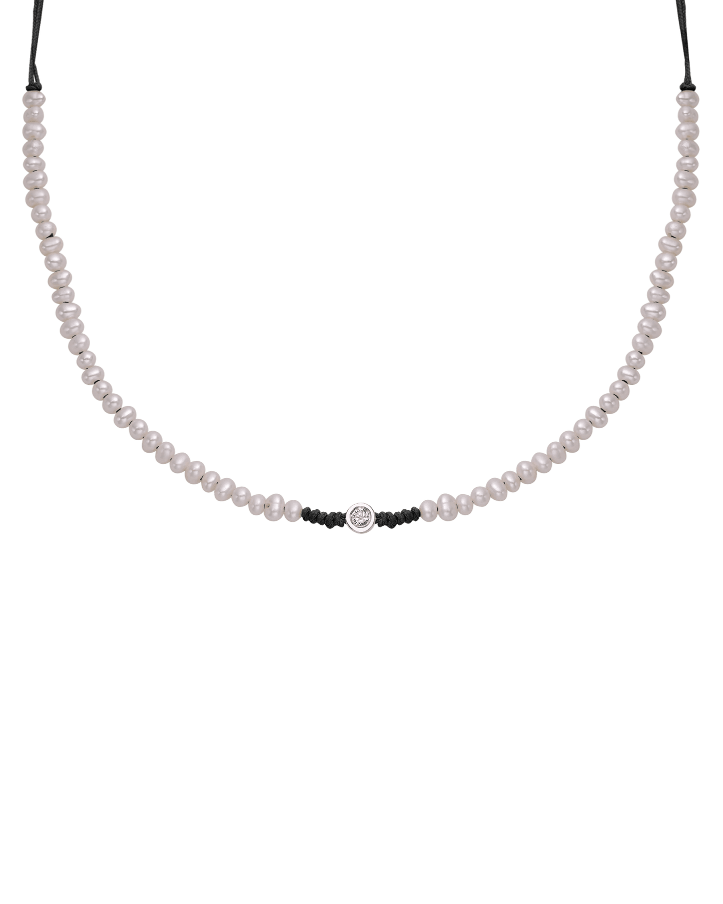 Collier String of Love Perles Naturelles - Or Blanc 14 carats Necklaces 14K Solid Gold Noir Medium: 0.05 carats