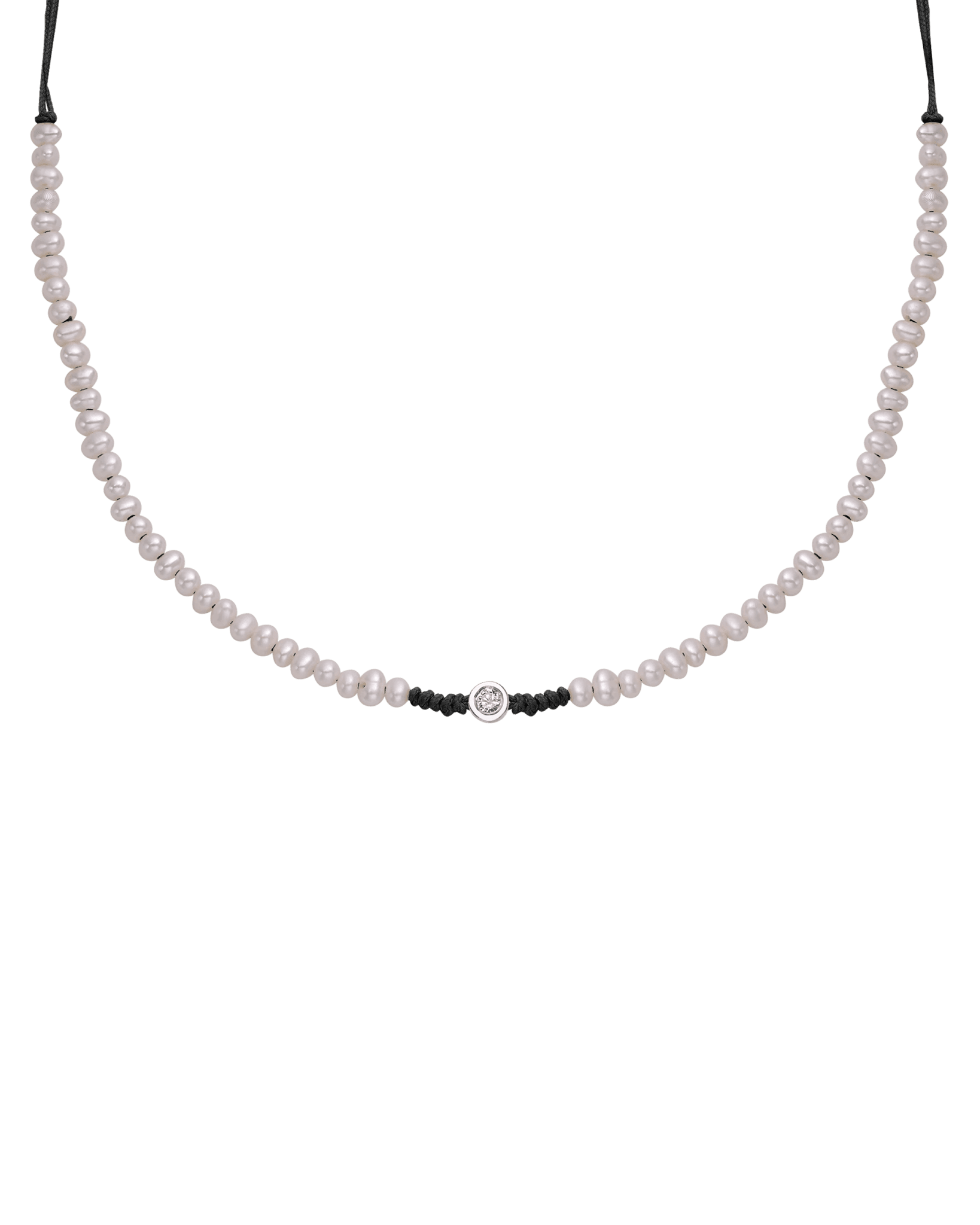 Collier String of Love Perles Naturelles - Or Blanc 14 carats Necklaces 14K Solid Gold Noir Medium: 0.05 carats