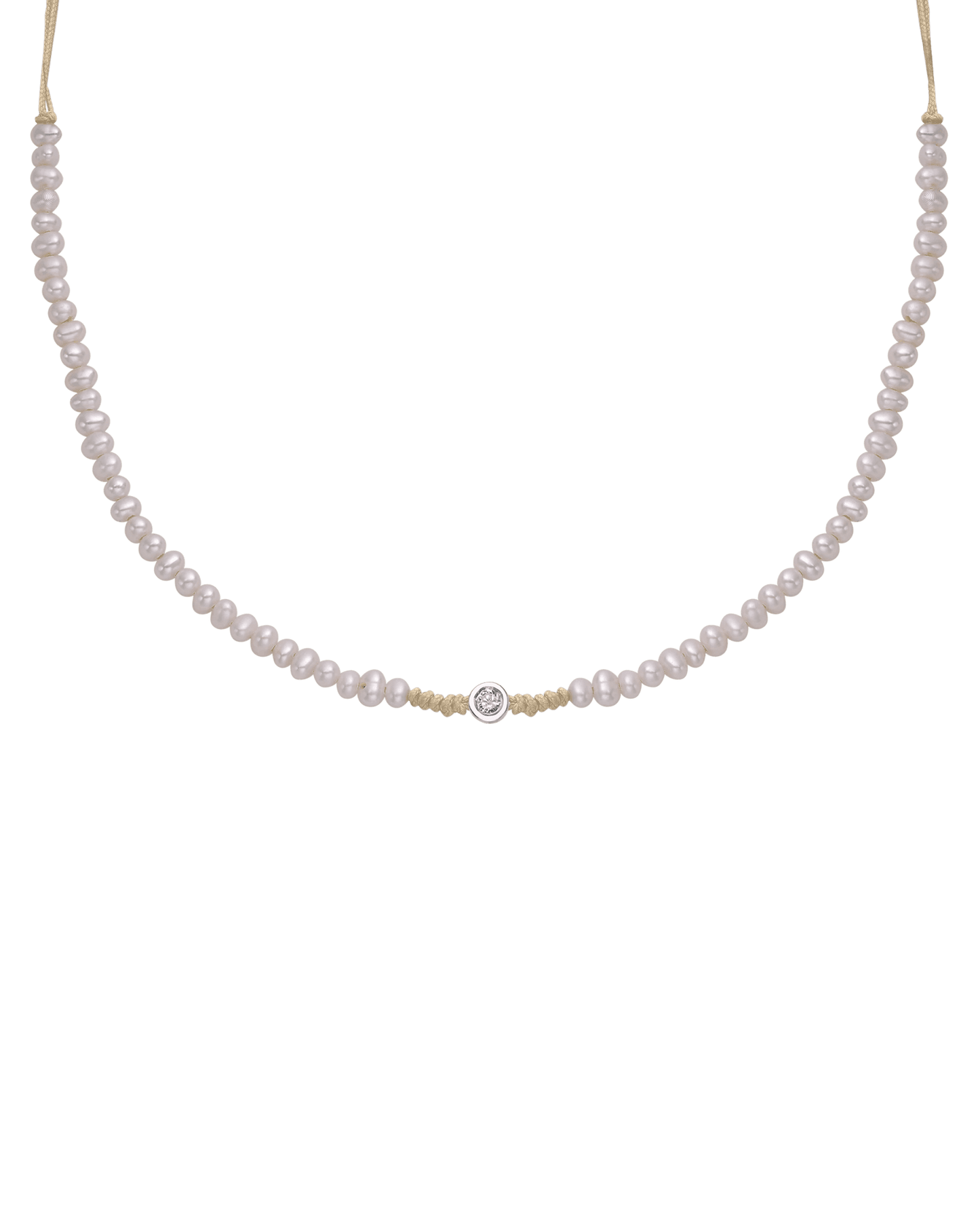 Collier String of Love Perles Naturelles - Or Blanc 14 carats Necklaces 14K Solid Gold Beige Medium: 0.05 carats