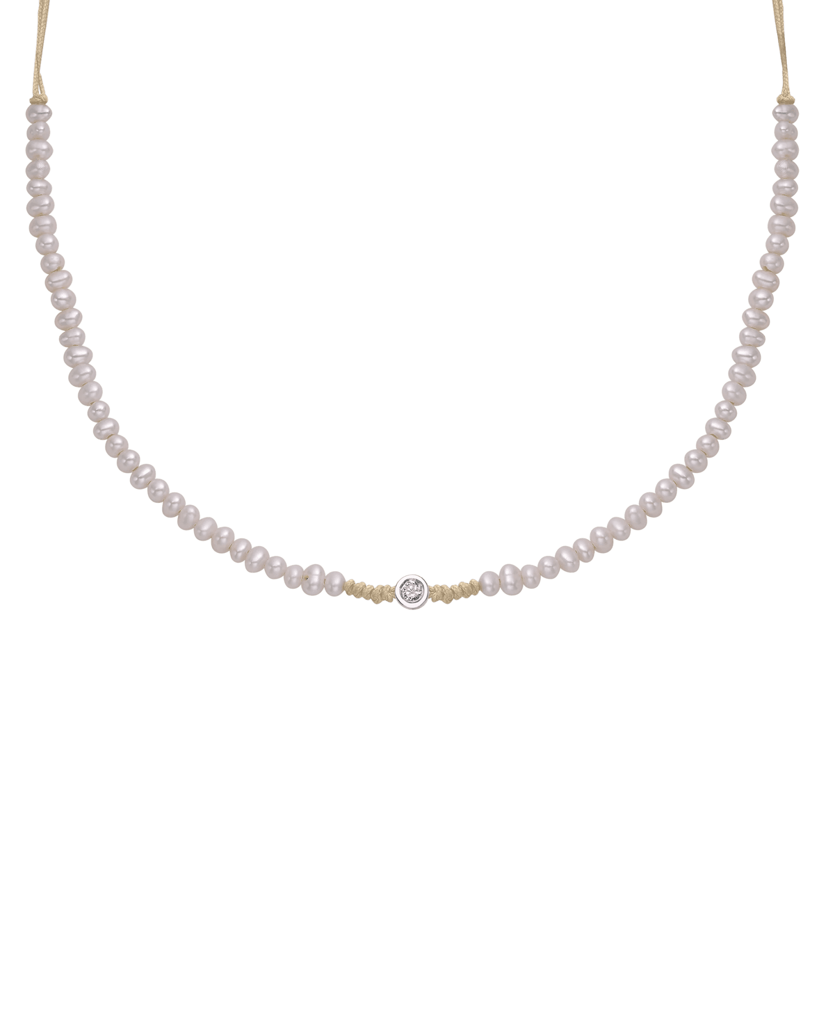 Collier String of Love Perles Naturelles - Or Blanc 14 carats Necklaces 14K Solid Gold Beige Medium: 0.05 carats
