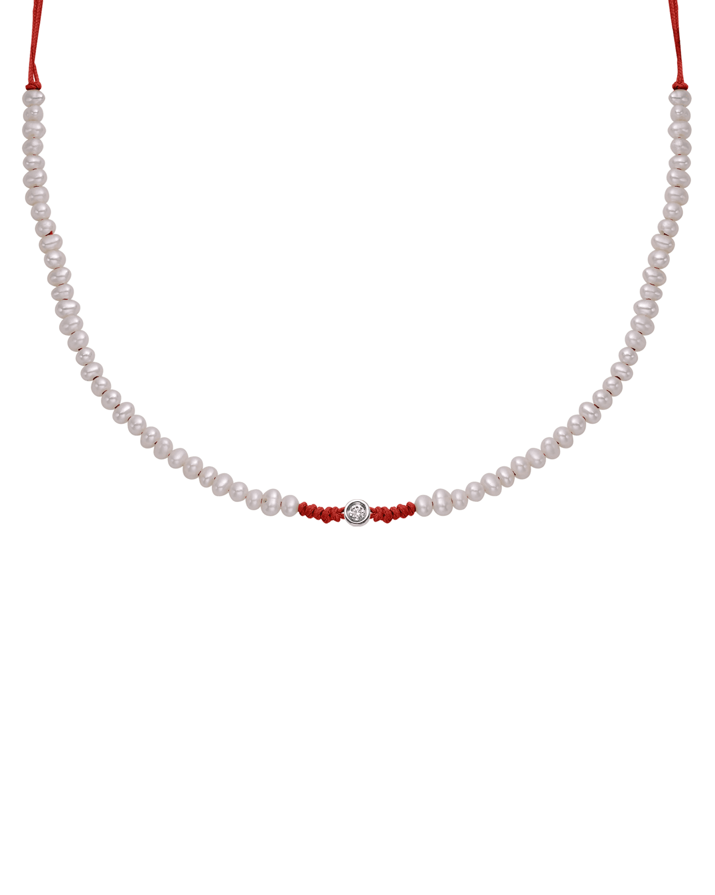 Collier String of Love Perles Naturelles - Or Blanc 14 carats Necklaces 14K Solid Gold Rouge Medium: 0.05 carats