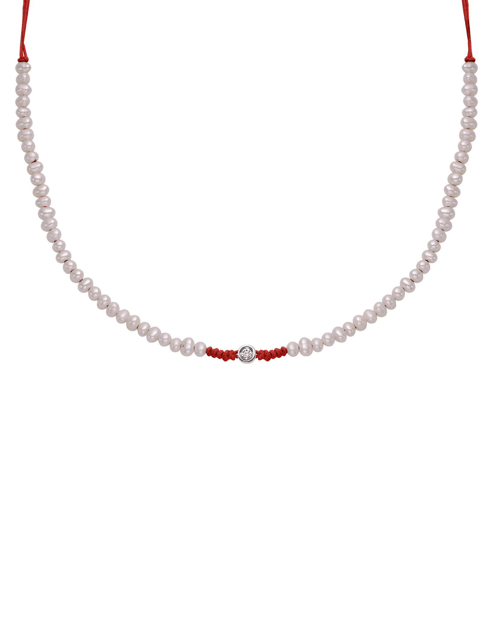 Collier String of Love Perles Naturelles - Or Blanc 14 carats Necklaces 14K Solid Gold Rouge Medium: 0.05 carats