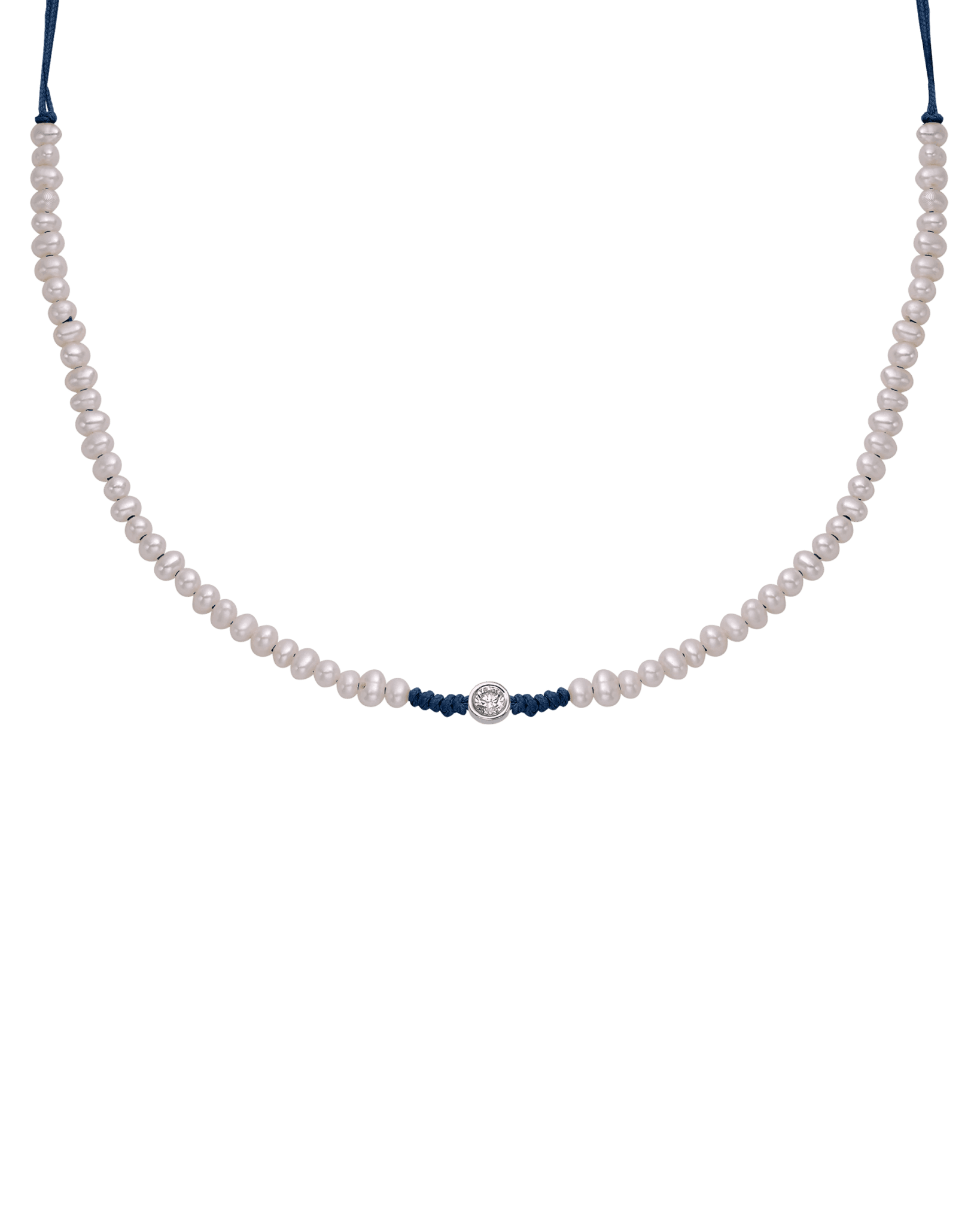 Collier String of Love Perles Naturelles - Or Blanc 14 carats Necklaces 14K Solid Gold Bleu Marine Large: 0.10 carats