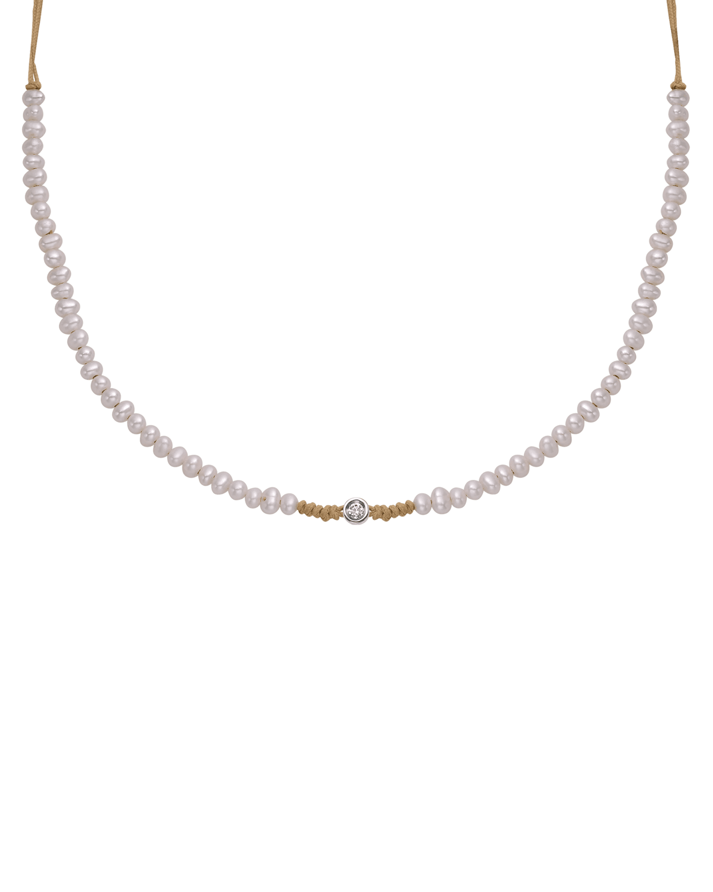 Collier String of Love Perles Naturelles - Or Blanc 14 carats Necklaces 14K Solid Gold Camel Small: 0.03 carats