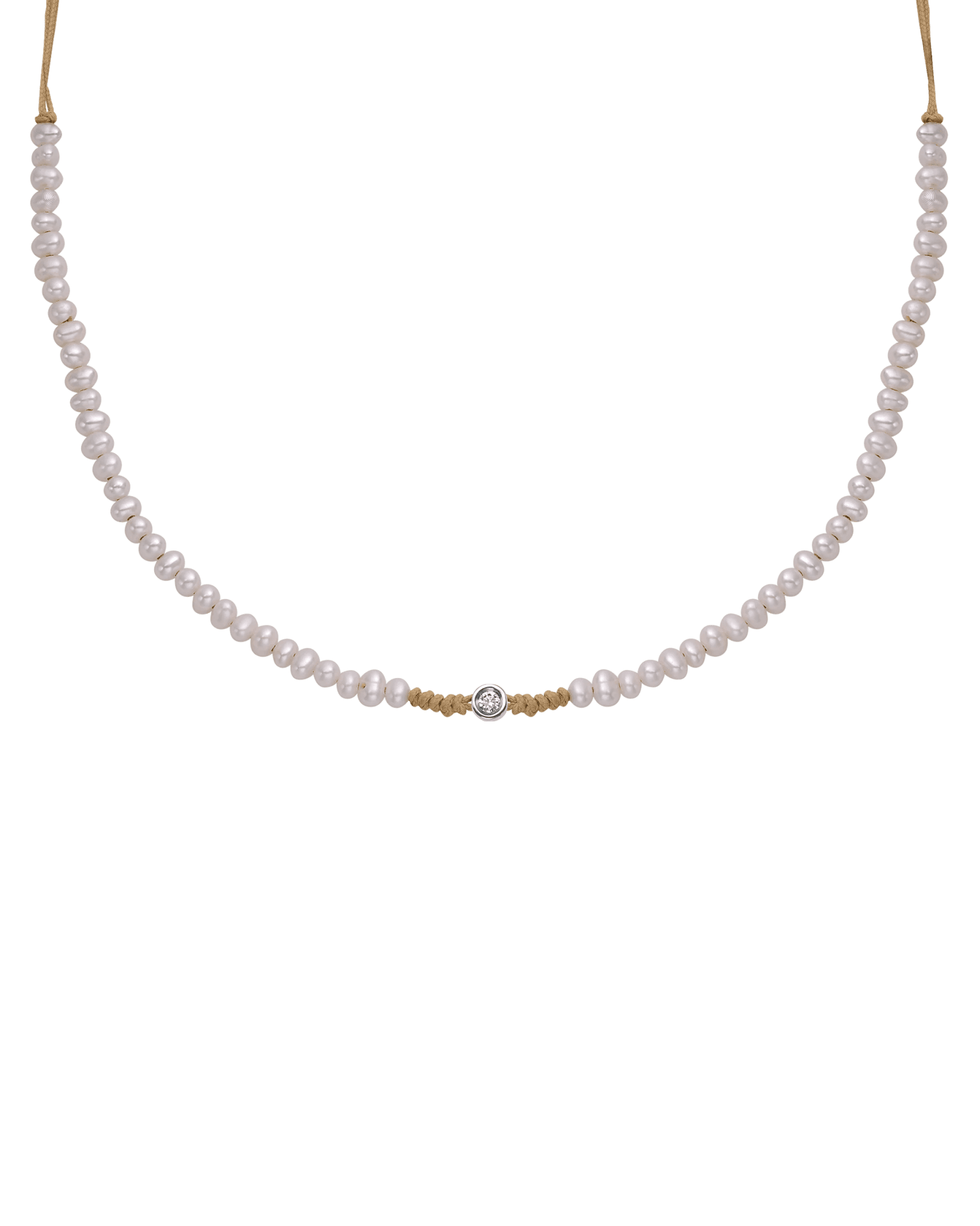 Collier String of Love Perles Naturelles - Or Blanc 14 carats Necklaces 14K Solid Gold Camel Small: 0.03 carats