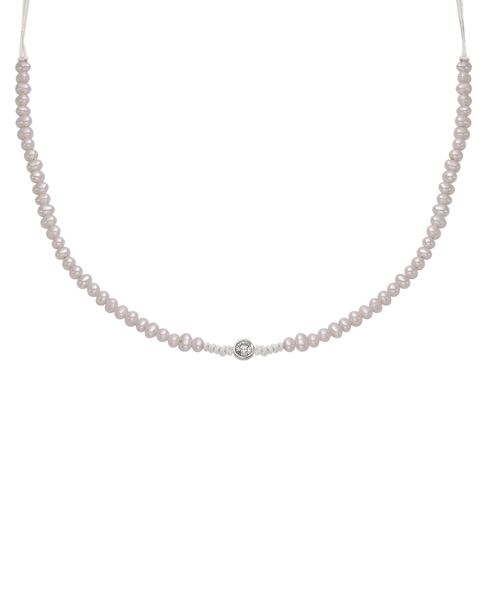 Collier String of Love Perles Naturelles - Or Blanc 14 carats Necklaces 14K Solid Gold Perle Large: 0.10 carats
