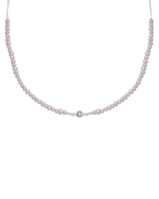 Collier String of Love Perles Naturelles - Or Blanc 14 carats Necklaces 14K Solid Gold Perle Large: 0.10 carats