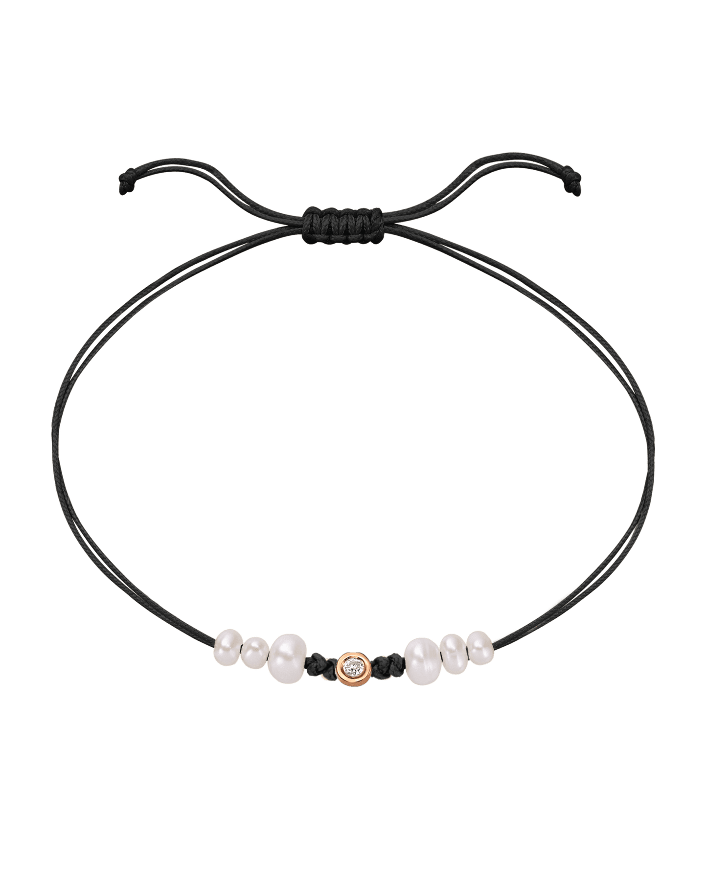 Le String of Love 6 Perles Naturelles - Or Rose 14 carats Bracelet 14K Solid Gold Noir Small: 0.03 carats