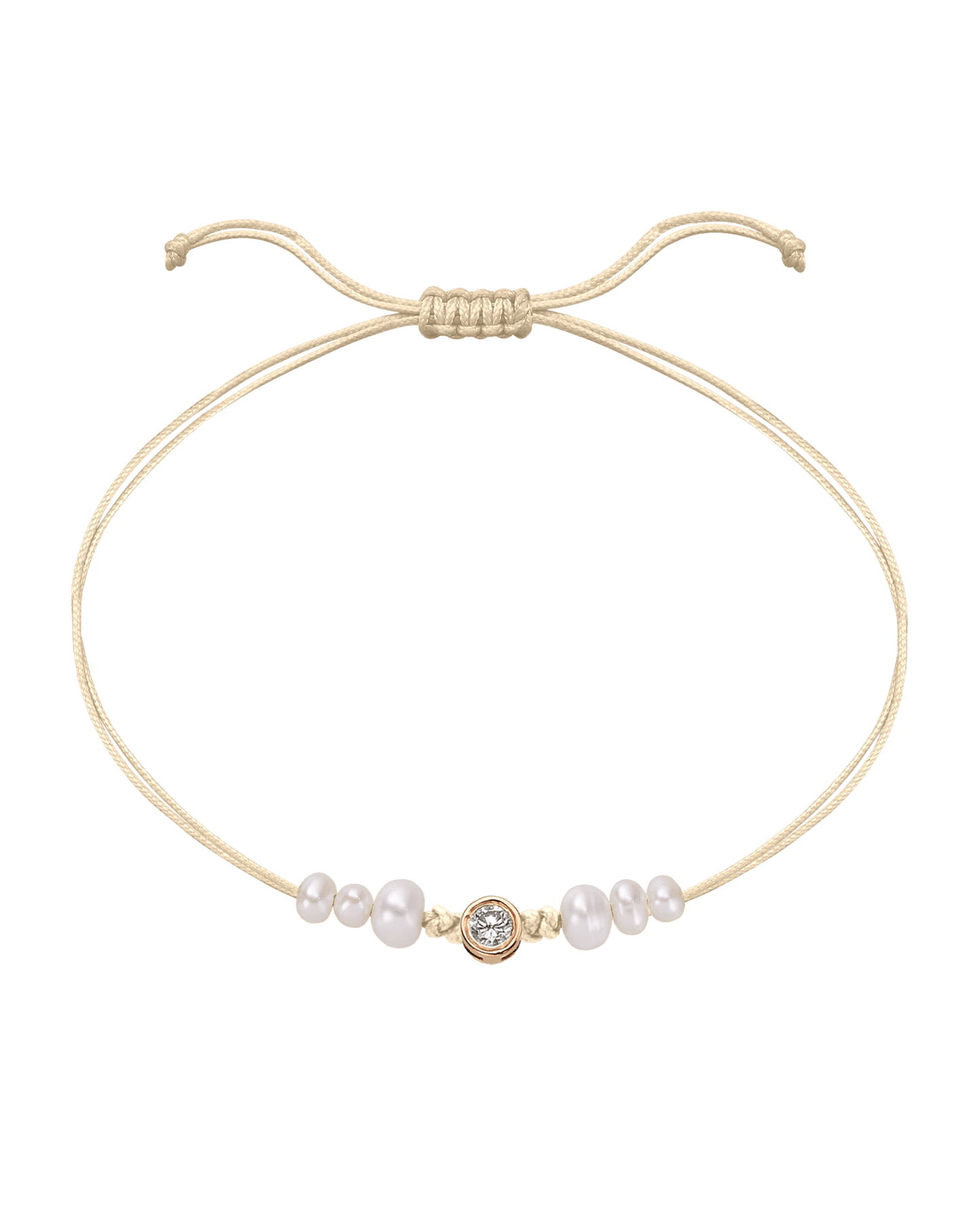 Le String of Love 6 Perles Naturelles - Or Rose 14 carats Bracelet 14K Solid Gold Beige Large: 0.10 carats