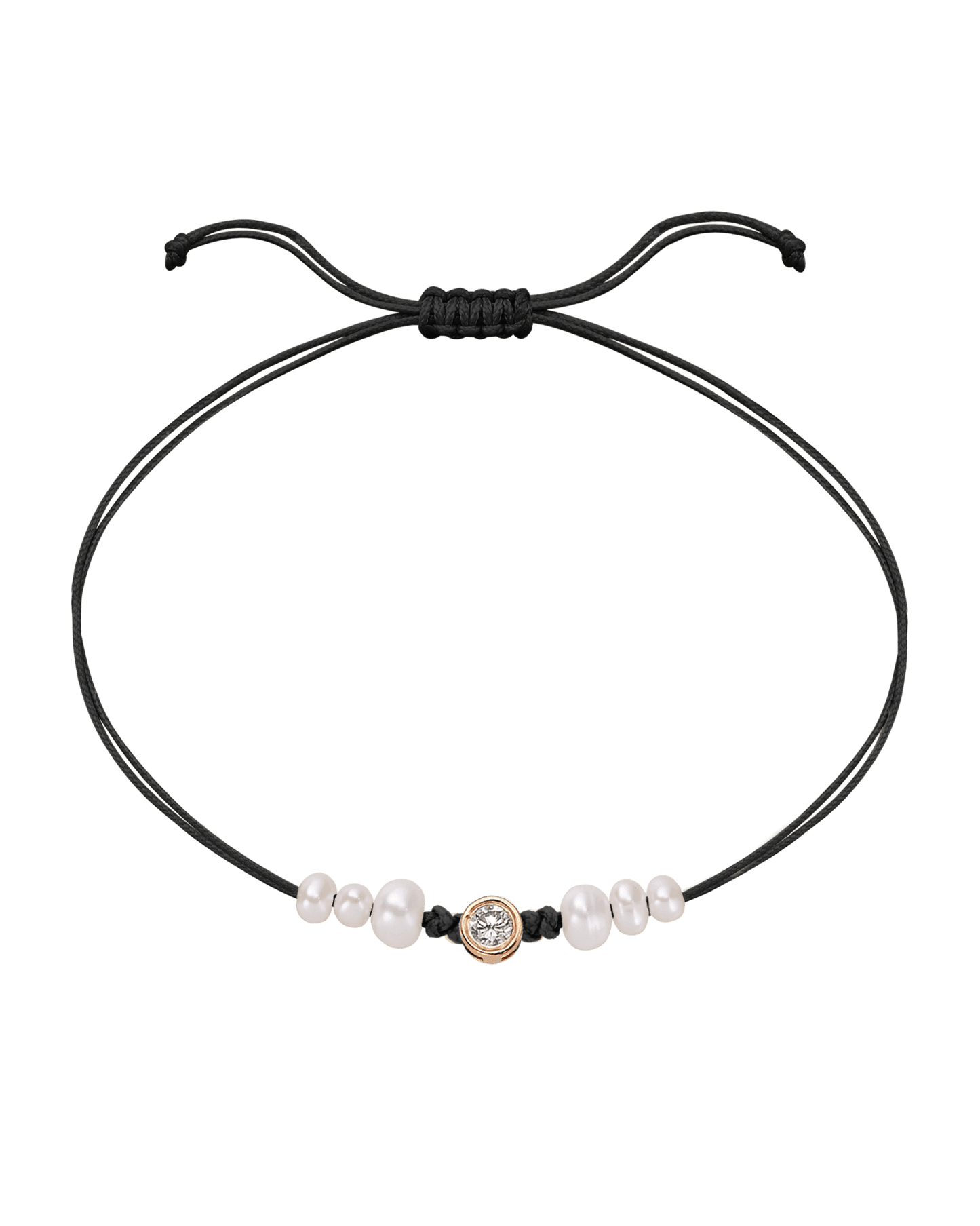 Le String of Love 6 Perles Naturelles - Or Rose 14 carats Bracelet 14K Solid Gold Noir Large: 0.10 carats