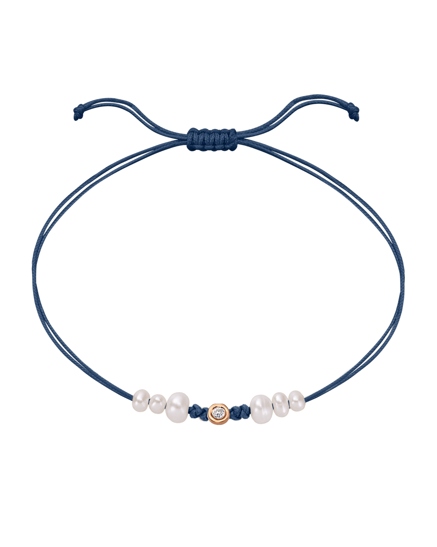 Le String of Love 6 Perles Naturelles - Or Rose 14 carats Bracelet 14K Solid Gold Bleu Indigo Small: 0.03 carats