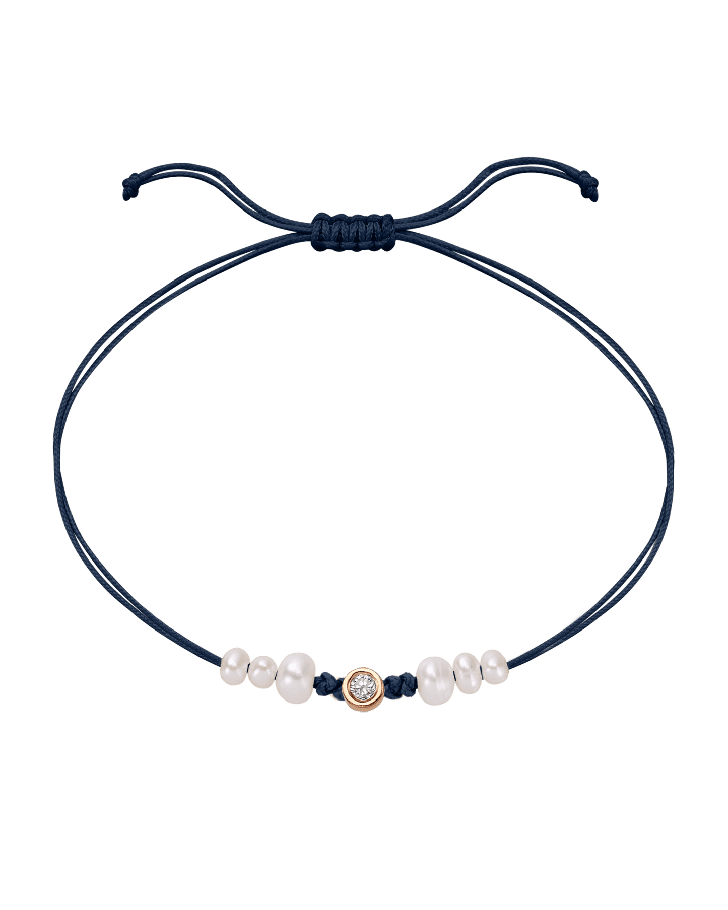 Le String of Love 6 Perles Naturelles - Or Rose 14 carats Bracelet 14K Solid Gold Bleu Marine Medium: 0.05 carats