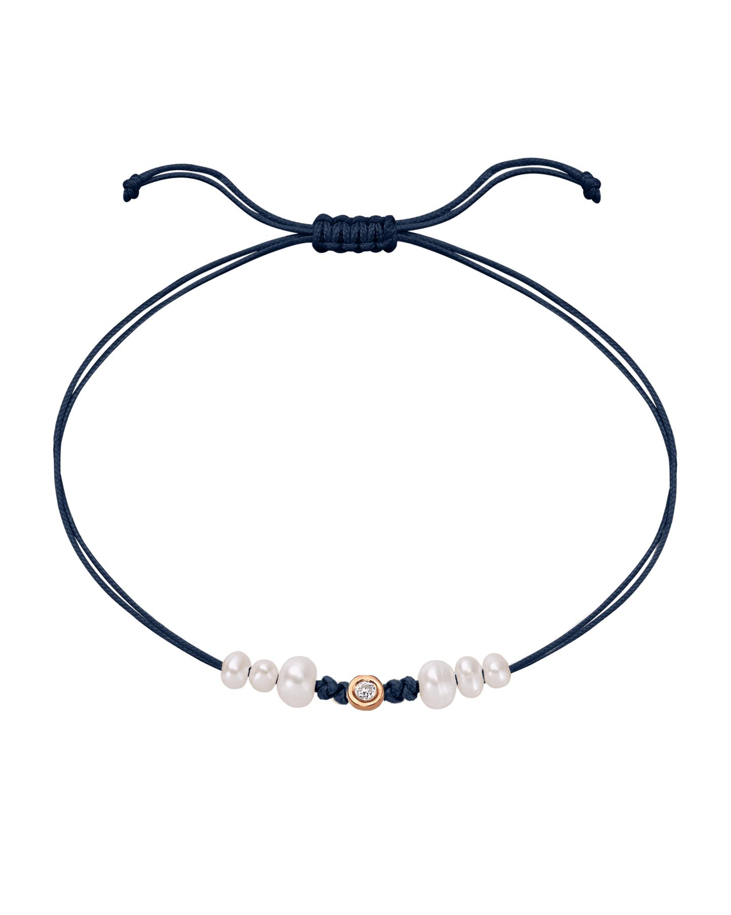 Le String of Love 6 Perles Naturelles - Or Rose 14 carats Bracelet 14K Solid Gold Bleu Marine Small: 0.03 carats