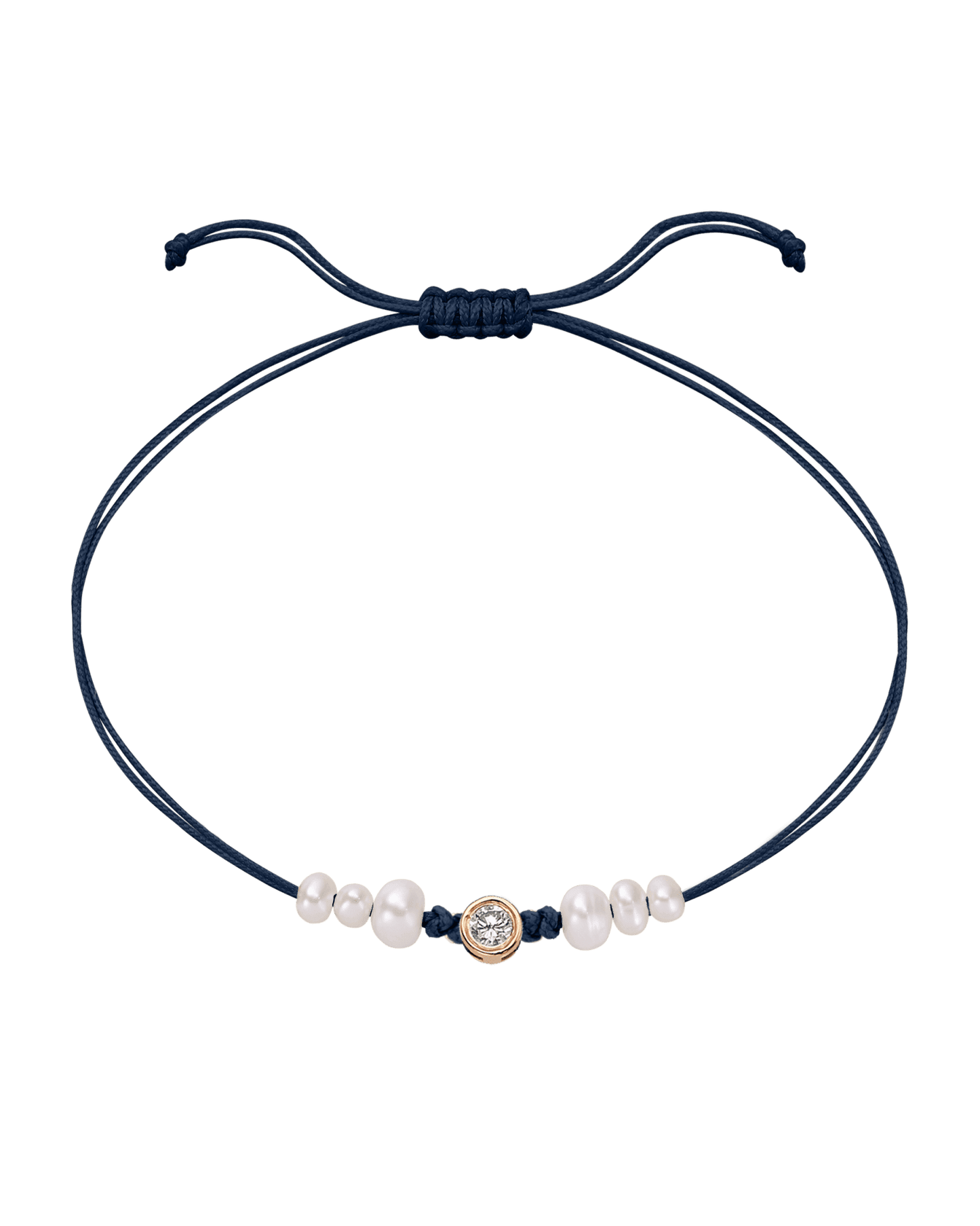 Le String of Love 6 Perles Naturelles - Or Rose 14 carats Bracelet 14K Solid Gold Bleu Marine Large: 0.10 carats