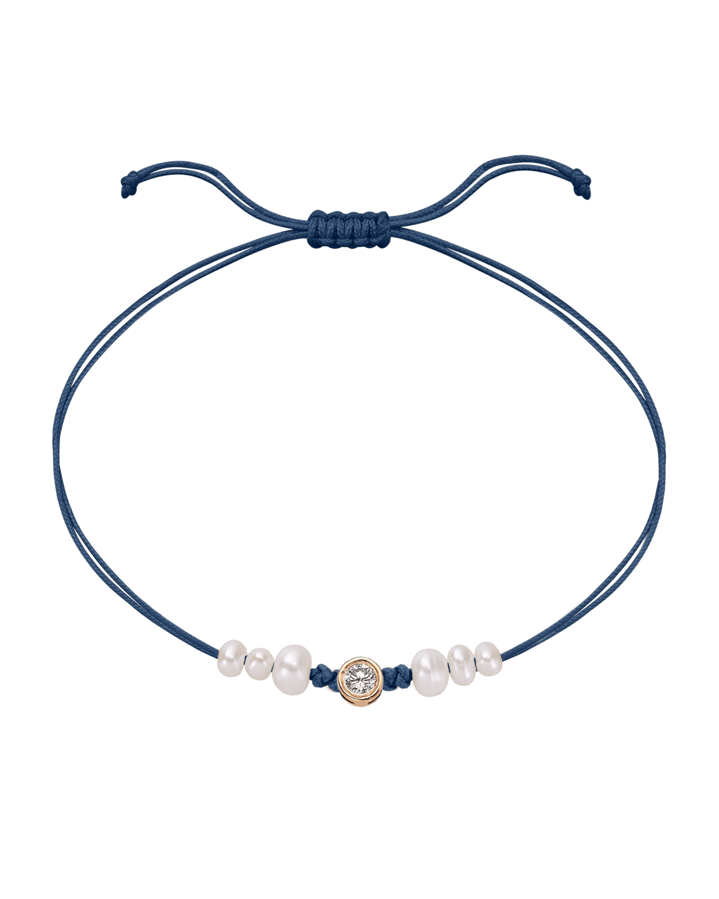 Le String of Love 6 Perles Naturelles - Or Rose 14 carats Bracelet 14K Solid Gold Bleu Indigo Large: 0.10 carats