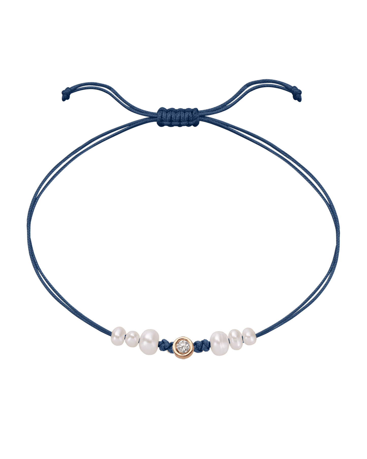 Le String of Love 6 Perles Naturelles - Or Rose 14 carats Bracelet 14K Solid Gold Bleu Indigo Medium: 0.05 carats