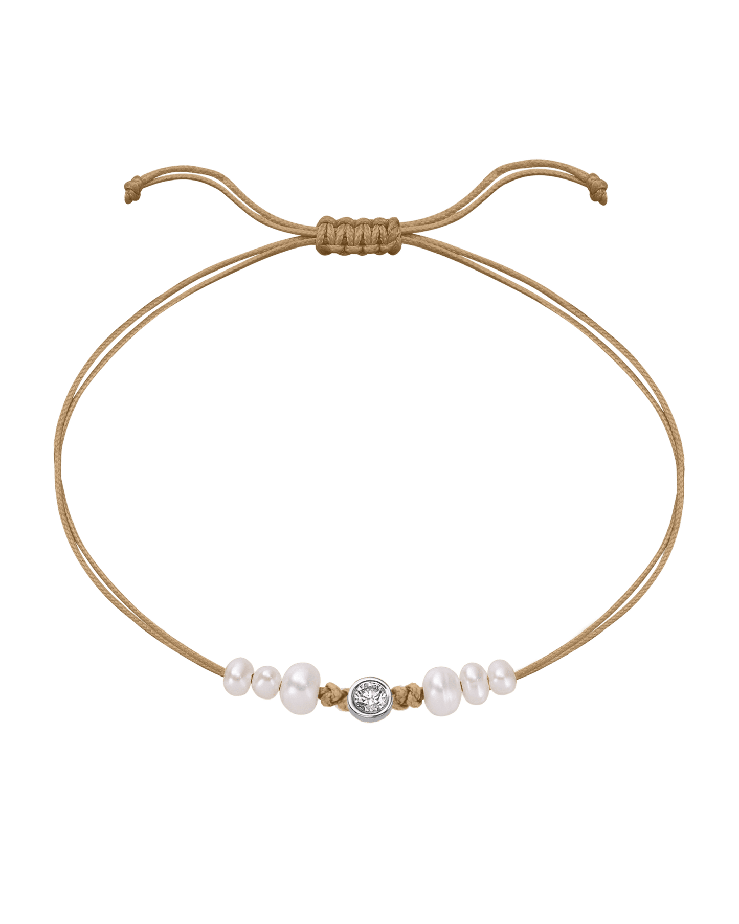 Le String of Love 6 Perles Naturelles - Or Blanc 14 carats Bracelet 14K Solid Gold Camel Large: 0.10 carats