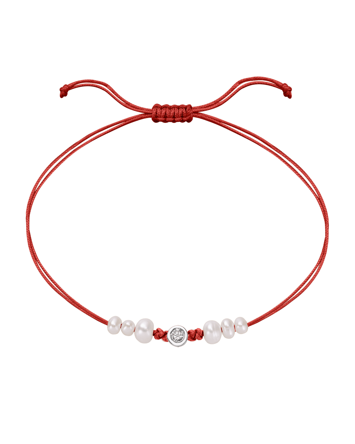 Le String of Love 6 Perles Naturelles - Or Blanc 14 carats Bracelet 14K Solid Gold Rouge Medium: 0.05 carats