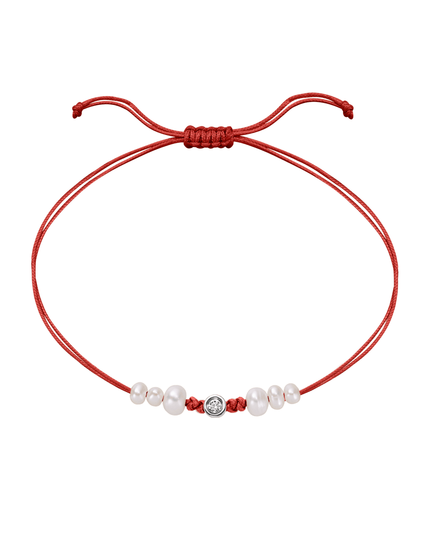 Le String of Love 6 Perles Naturelles - Or Blanc 14 carats Bracelet 14K Solid Gold Rouge Small: 0.03 carats