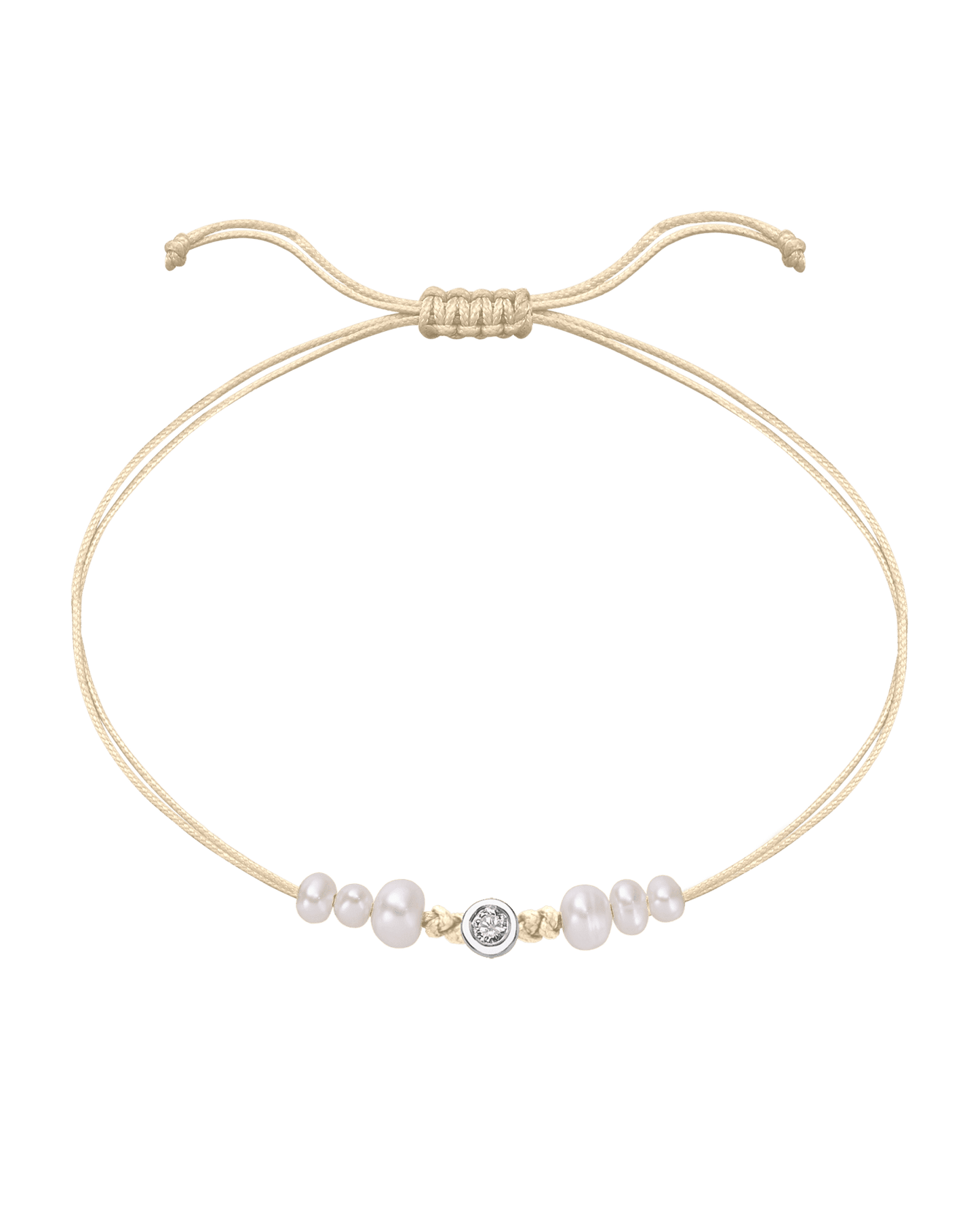 Le String of Love 6 Perles Naturelles - Or Blanc 14 carats Bracelet 14K Solid Gold Beige Medium: 0.05 carats