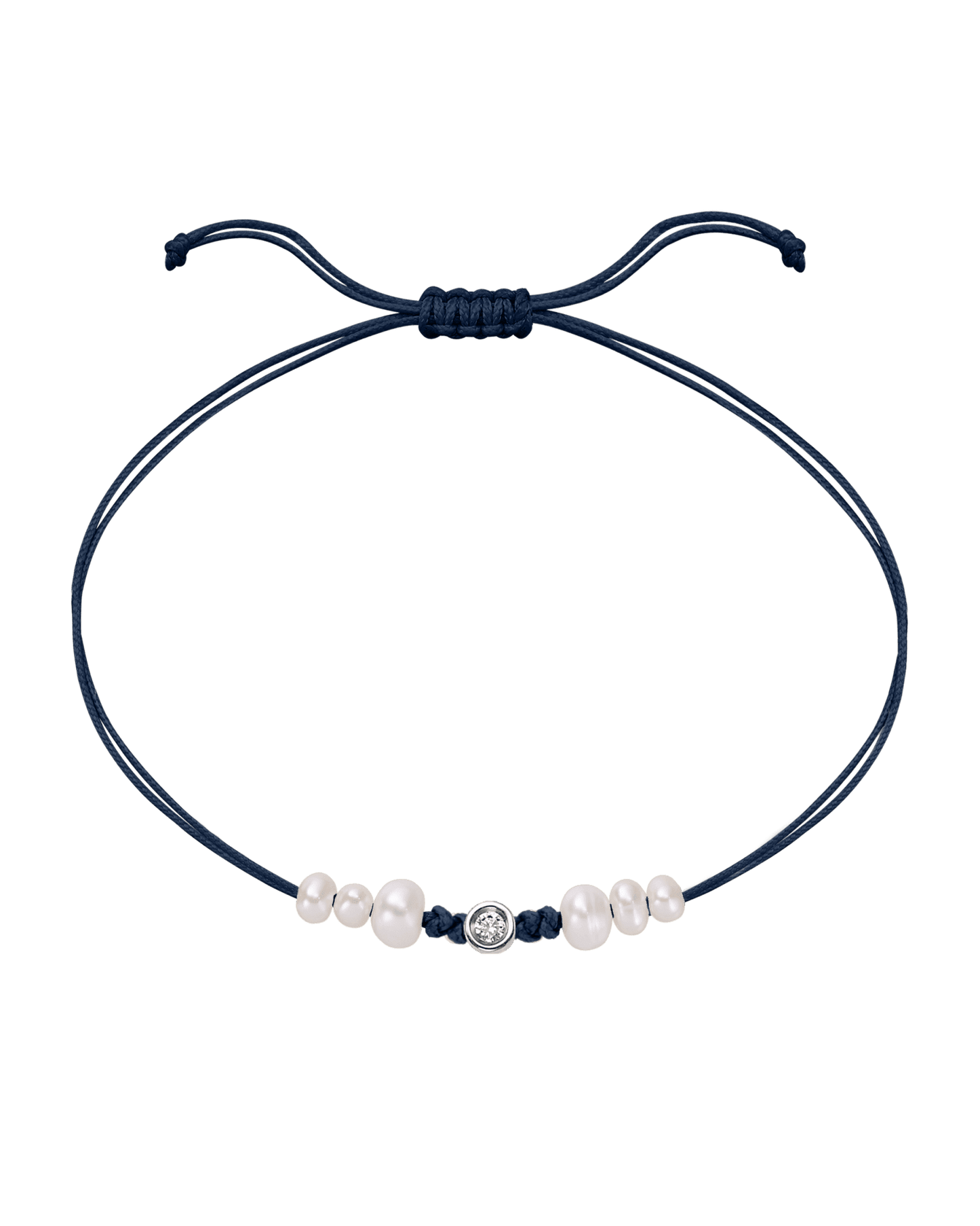 Le String of Love 6 Perles Naturelles - Or Blanc 14 carats Bracelet 14K Solid Gold Bleu Marine Small: 0.03 carats