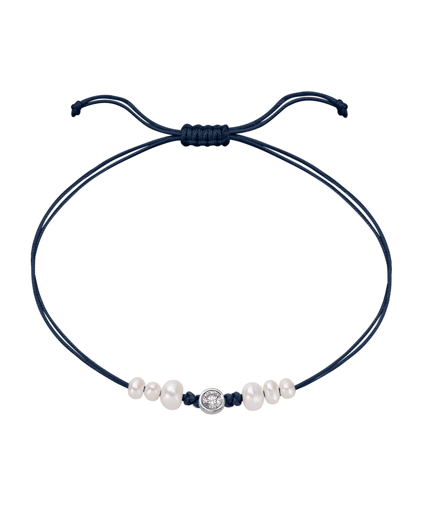 Le String of Love 6 Perles Naturelles - Or Blanc 14 carats Bracelet 14K Solid Gold Bleu Marine Large: 0.10 carats