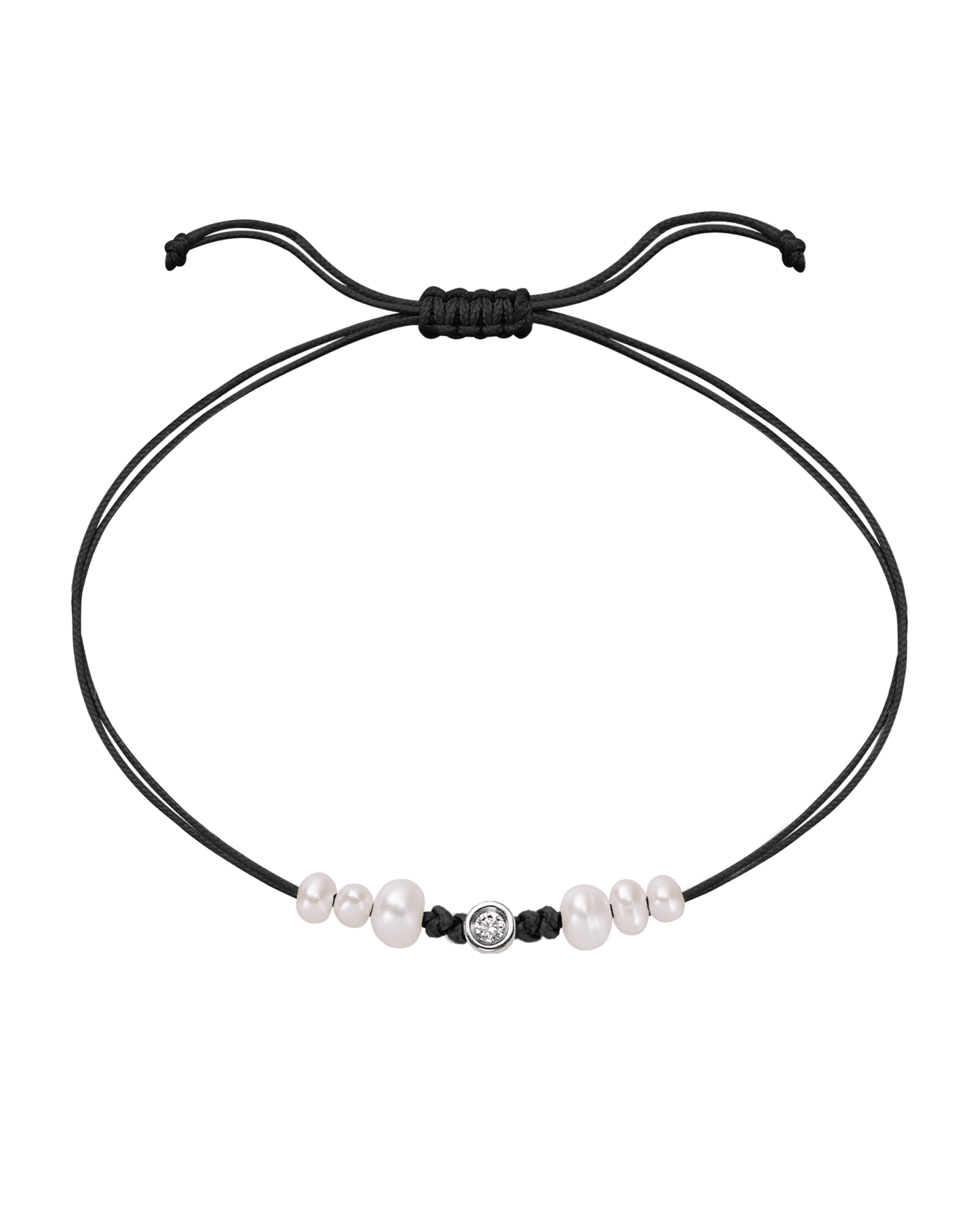 Le String of Love 6 Perles Naturelles - Or Blanc 14 carats Bracelet 14K Solid Gold Noir Small: 0.03 carats