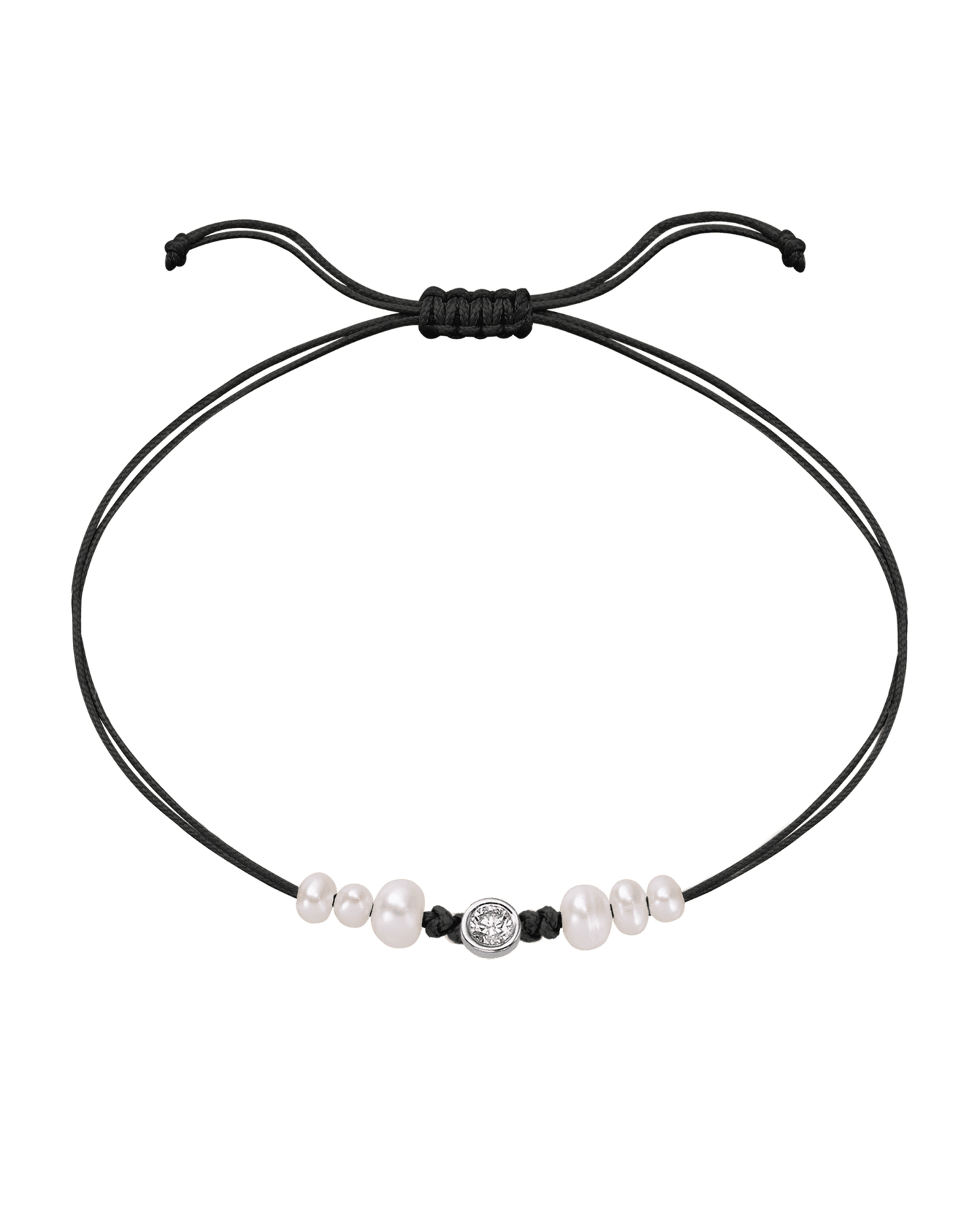 Le String of Love 6 Perles Naturelles - Or Blanc 14 carats Bracelet 14K Solid Gold Noir Large: 0.10 carats